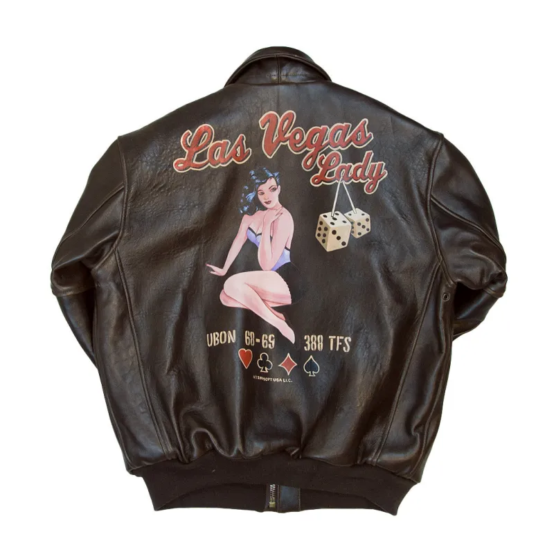 Hand Painted Las Vegas Lady™ Pinup A-2 Jacket Z21A002M sold by Cockpit USA