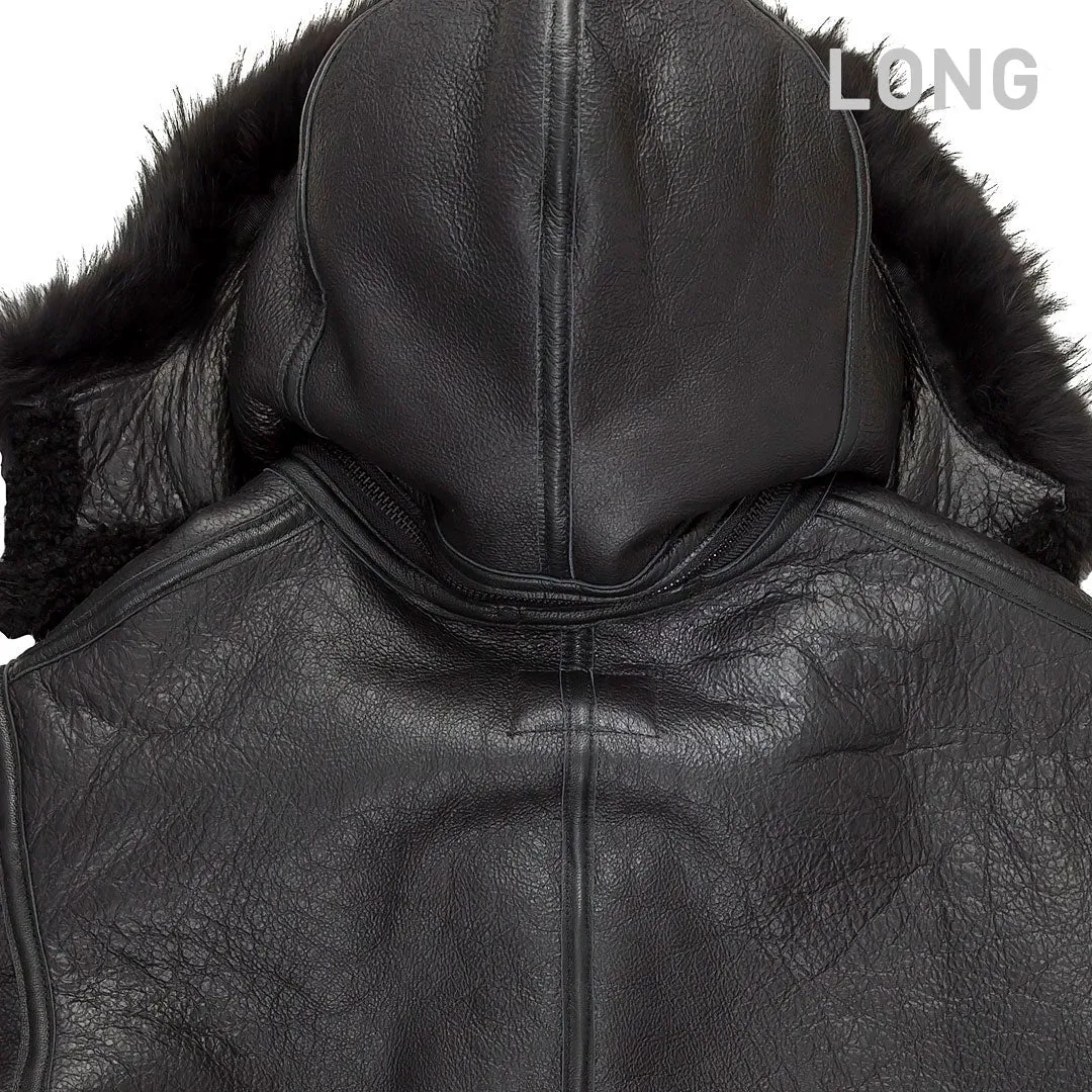 All Black B-3 Hooded Sheepskin Bomber Jacket Long Z203615BL sold by Cockpit USA product image thumbnail 3