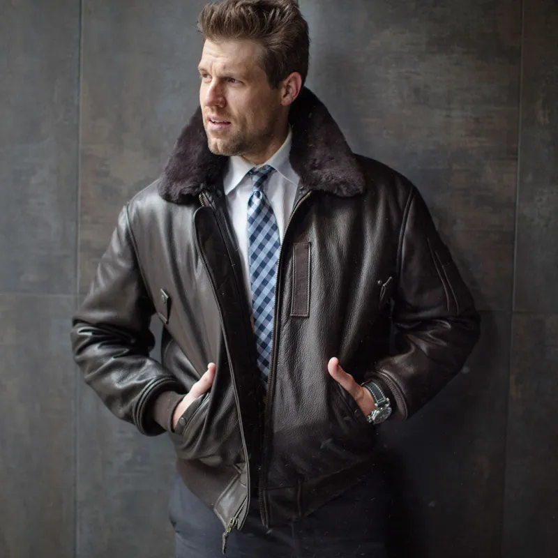 B-15 Leather Flight Jacket Z27H02 in Black sold by Cockpit USA
