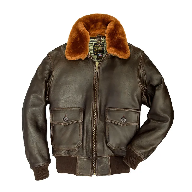 U.S. Navy Lambskin G-1 Flight Jacket Z201035M in Brown sold by Cockpit USA