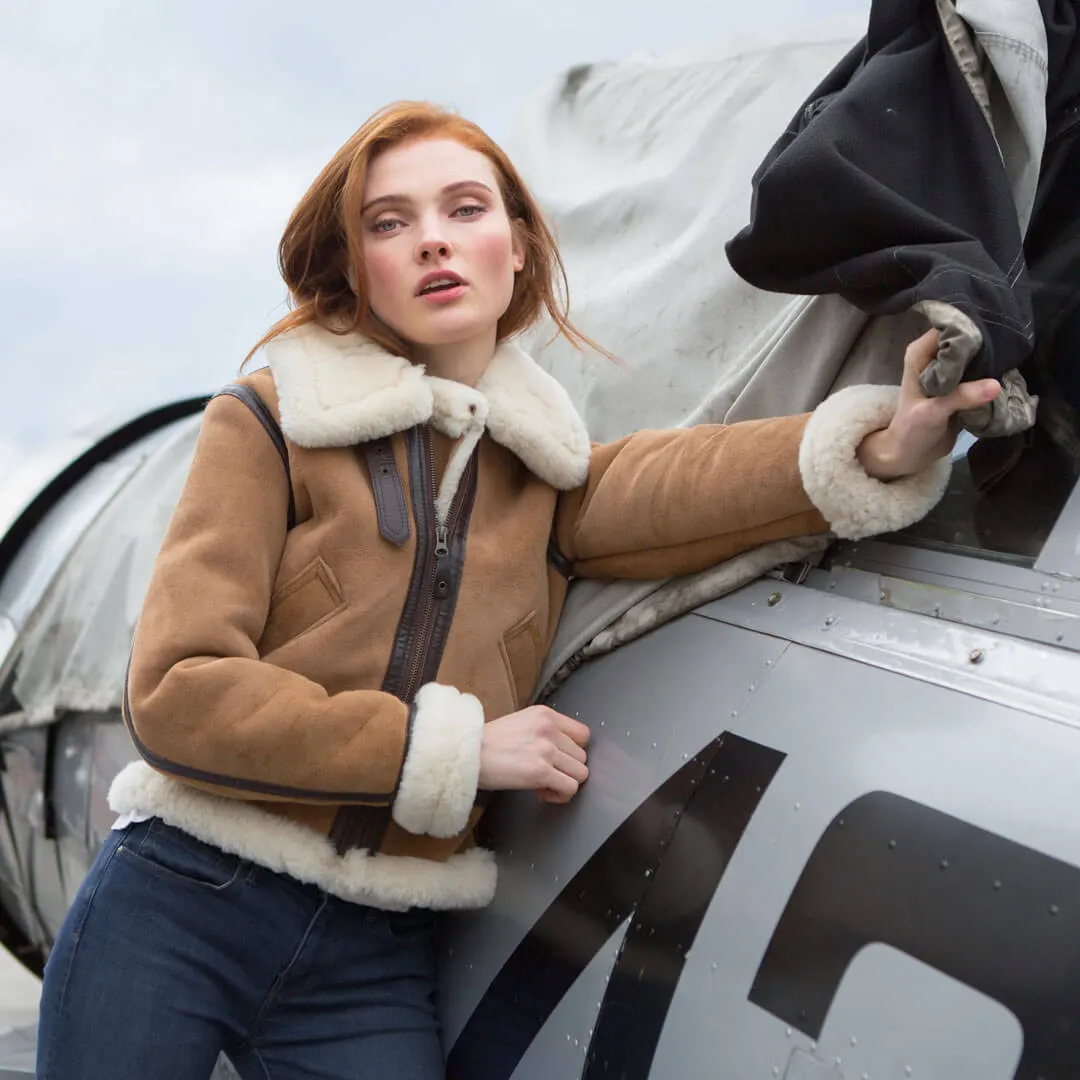 Women's Hooded B-3 Bomber Jacket in Tan W72N300 sold by Cockpit USA