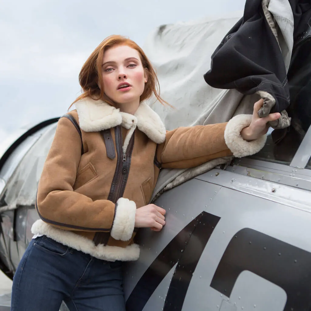 Women's B-3 Suede Bomber Jacket in Tan W72N200 sold by Cockpit USA product image thumbnail 2