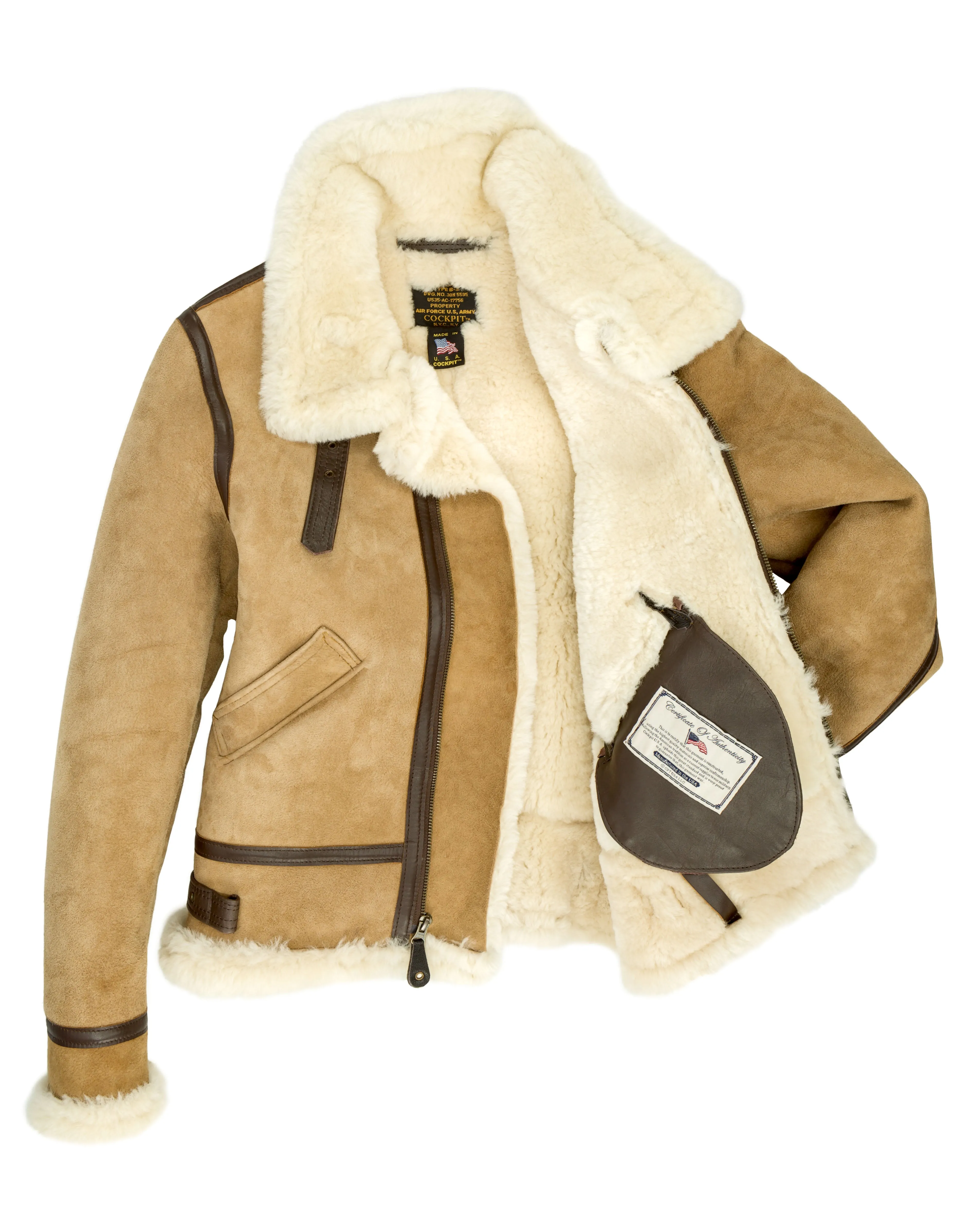 Women's B-3 Suede Bomber Jacket in Tan W72N200 sold by Cockpit USA product image thumbnail 3