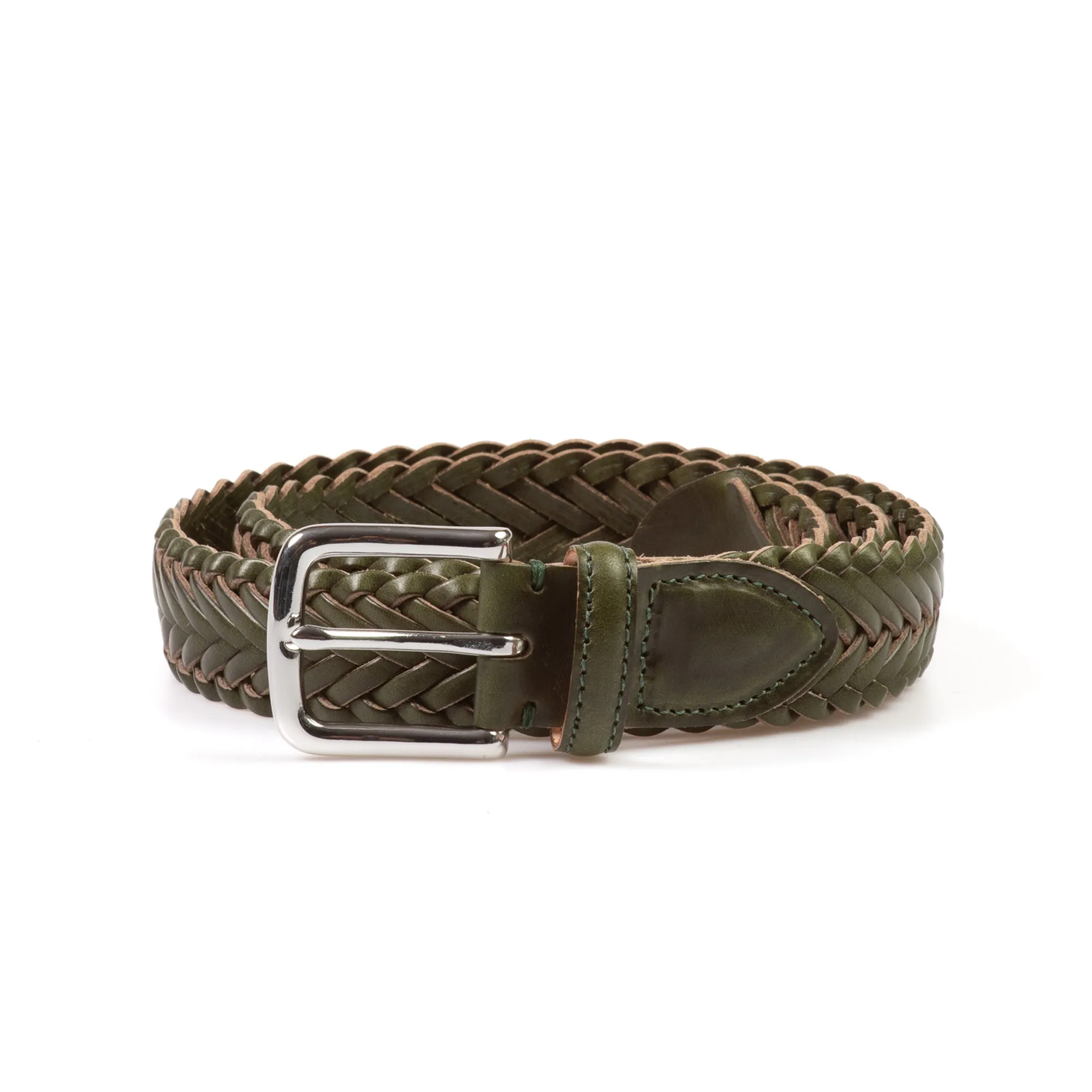 Horween Forest Green Chromexcel Leather Belt - Plaited sold by Crown Northampton