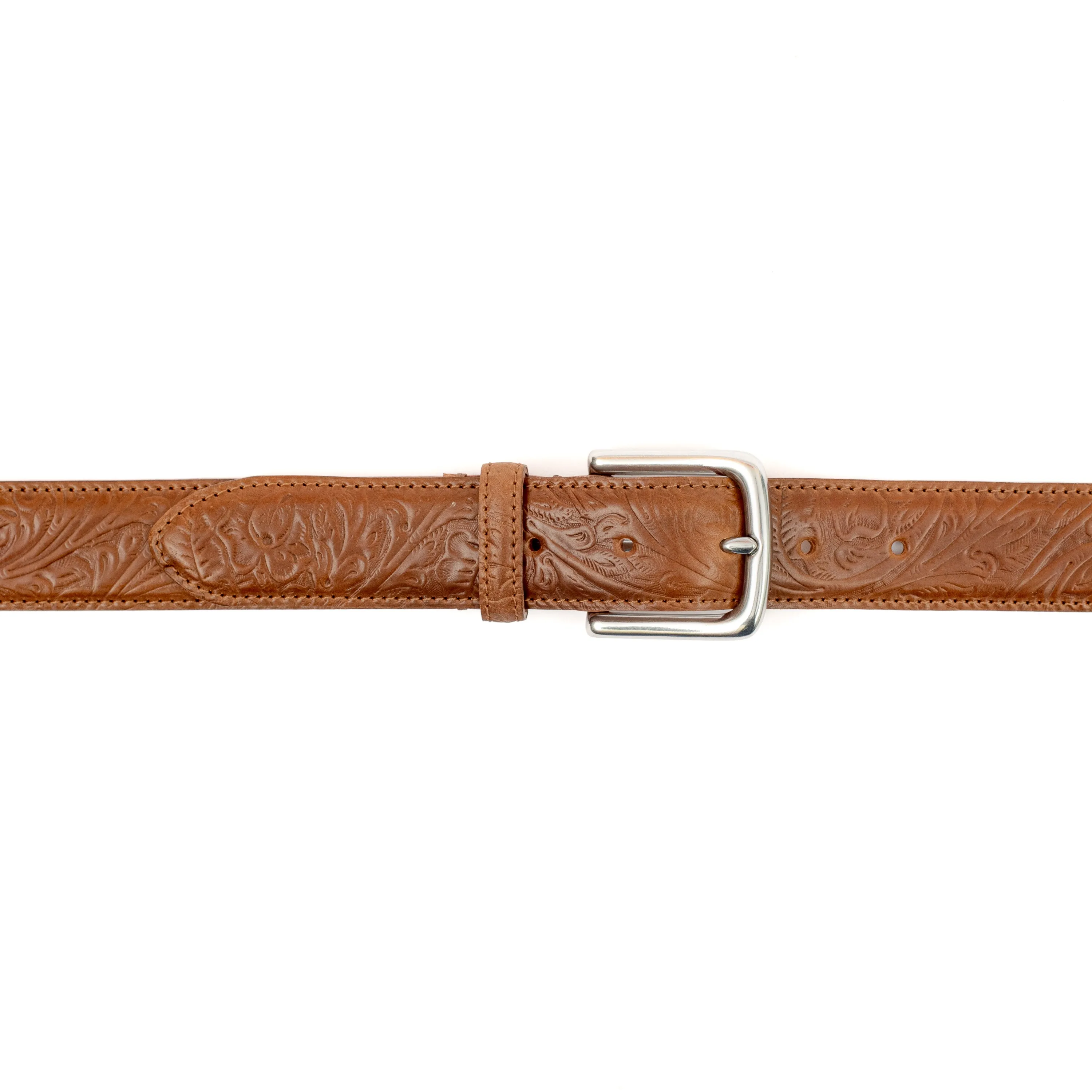 Horween Bourbon Shell Cordovan Leather Belt with Floral Embossing sold by Crown Northampton product image thumbnail 5