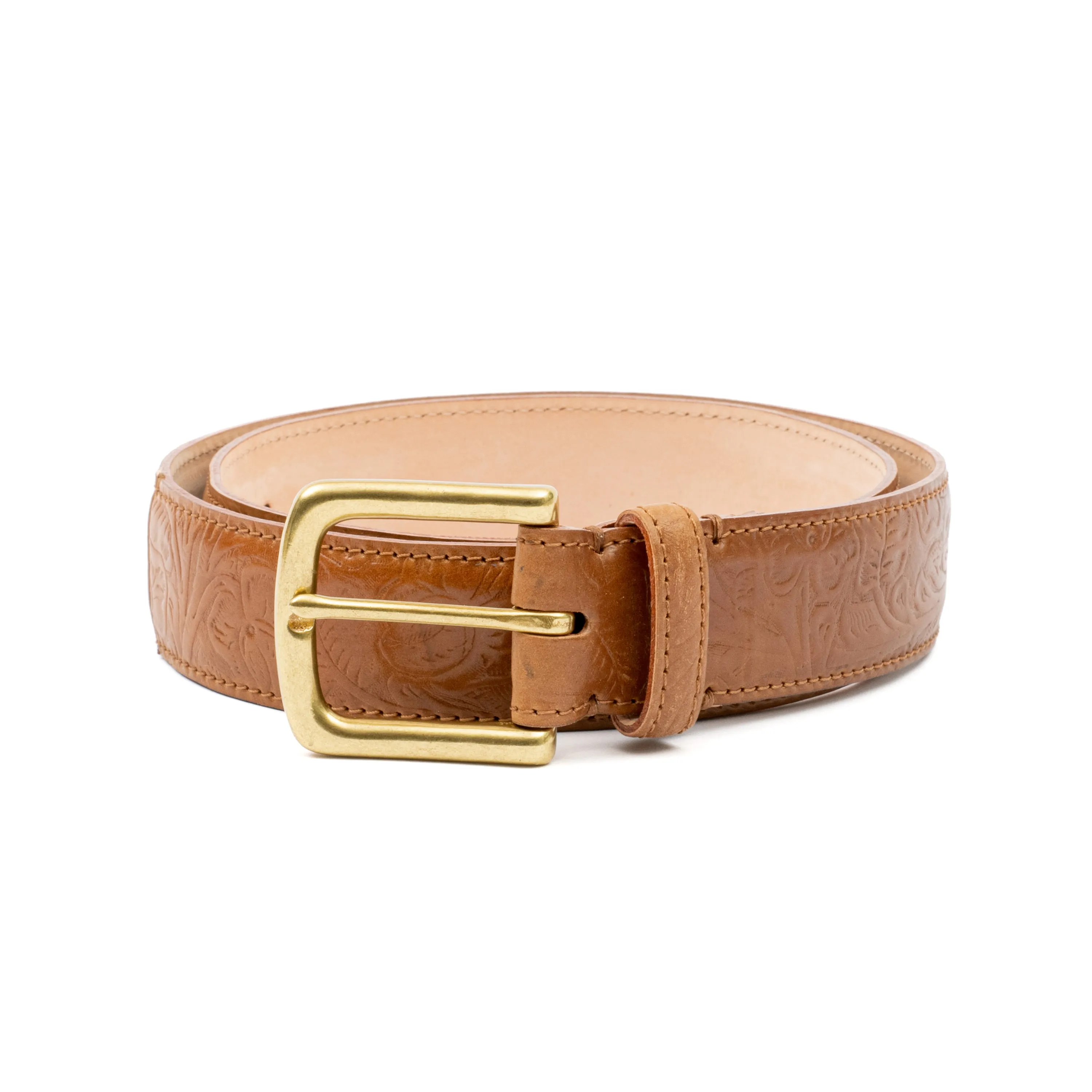 Horween Bourbon Shell Cordovan Leather Belt with Floral Embossing sold by Crown Northampton product image thumbnail 2