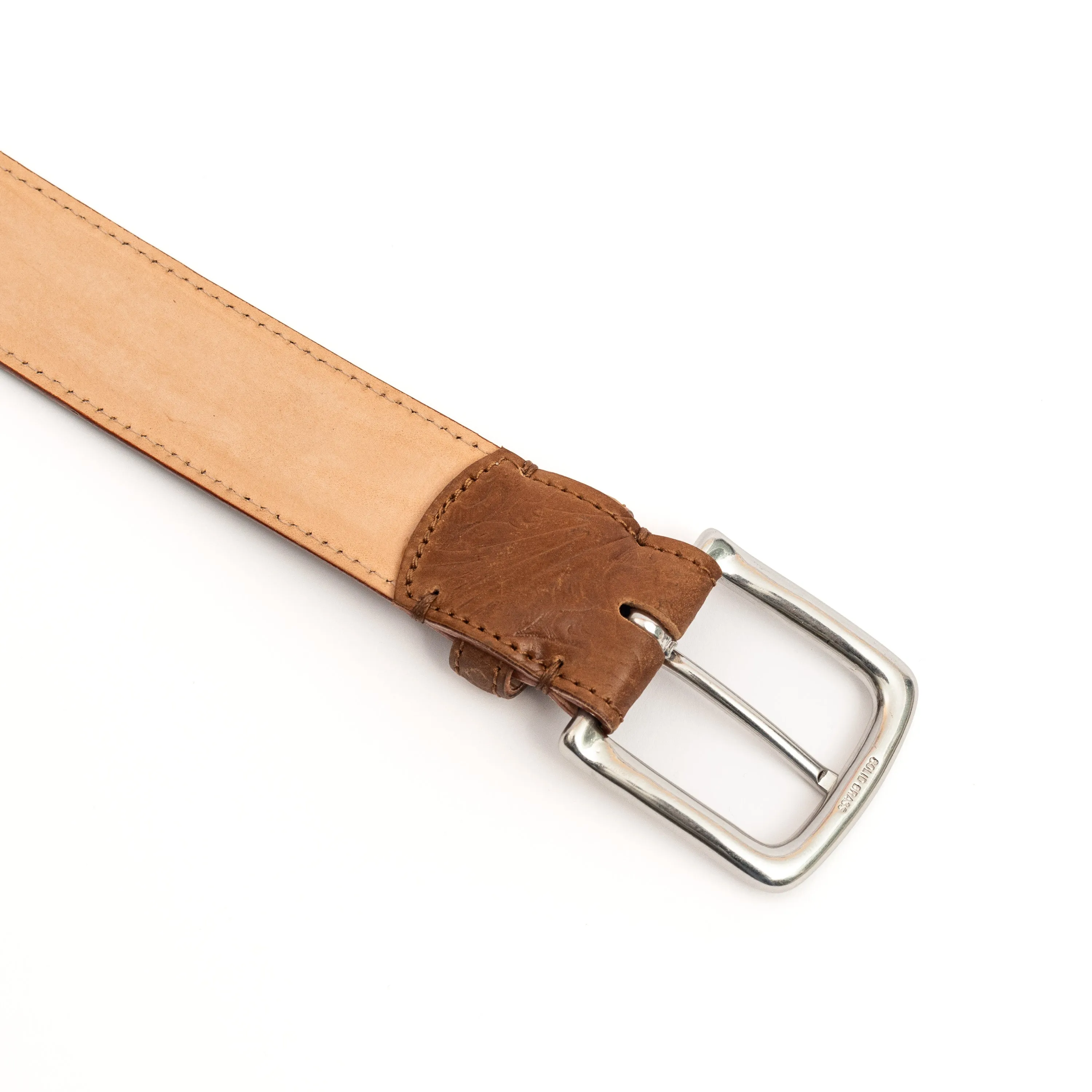 Horween Bourbon Shell Cordovan Leather Belt with Floral Embossing sold by Crown Northampton product image thumbnail 3