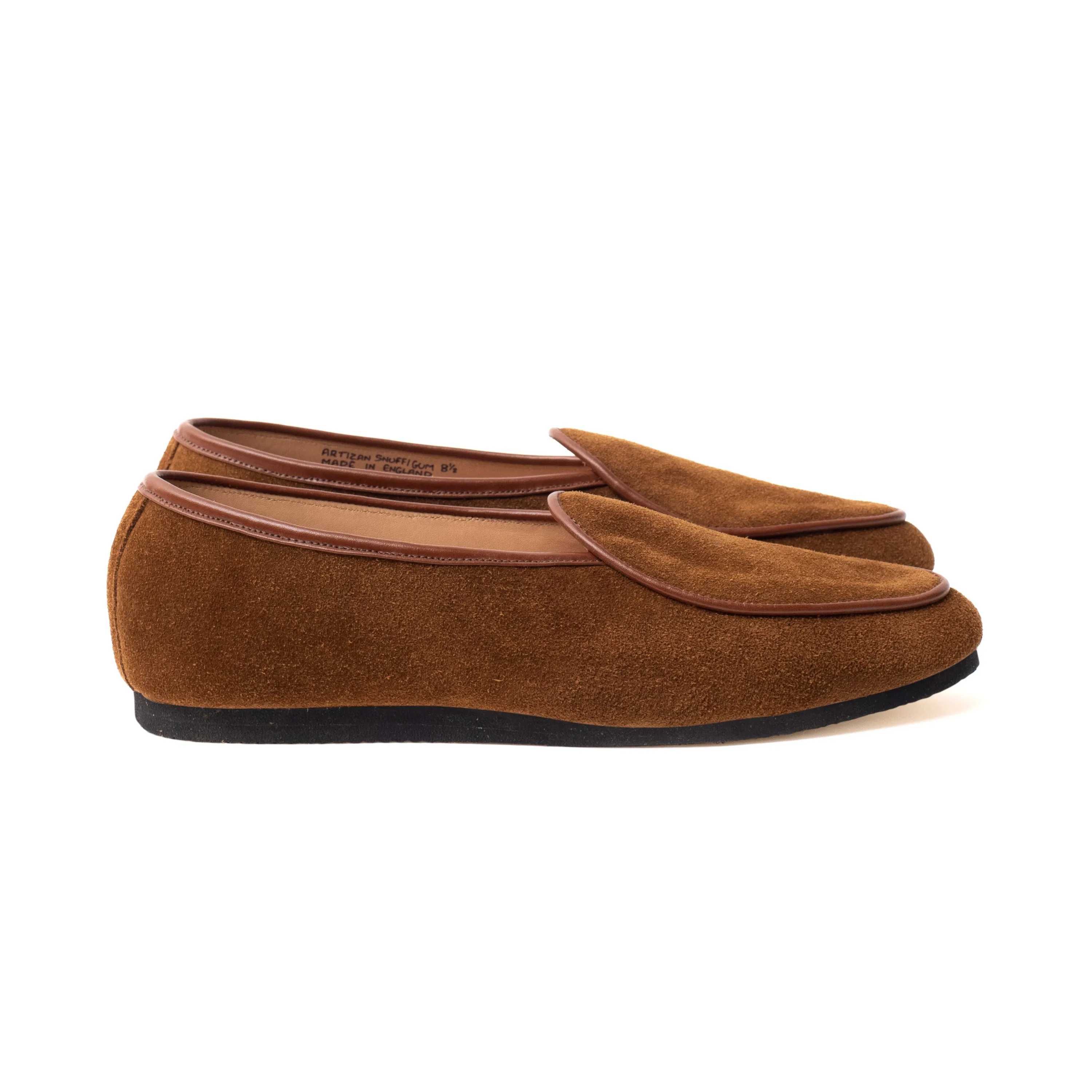 Artizan Belgian Slipper - Snuff Janus Calf Suede sold by Crown Northampton
