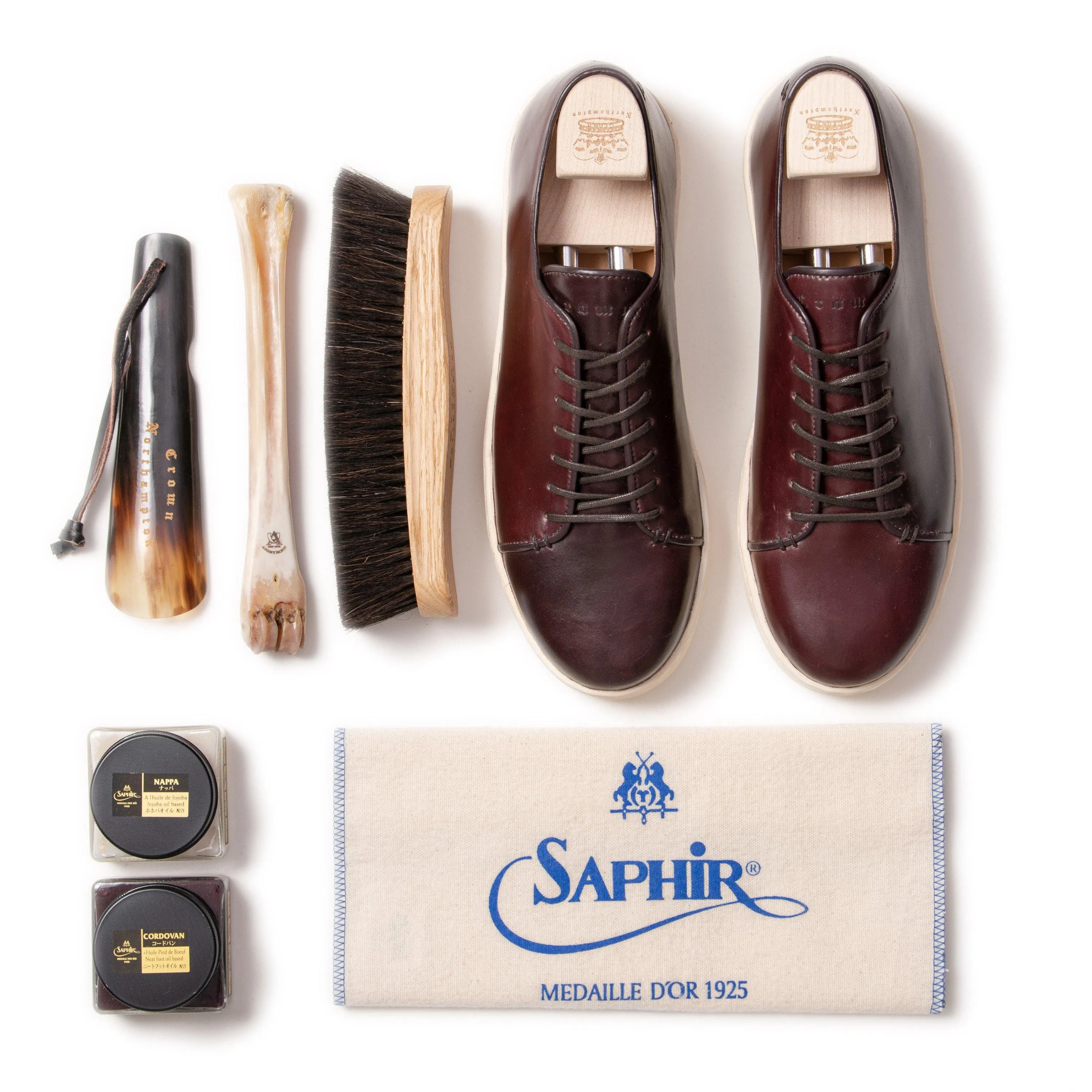 Harlestone Derby - Horween No 8 Shell Cordovan - Deluxe Care Pack sold by Crown Northampton