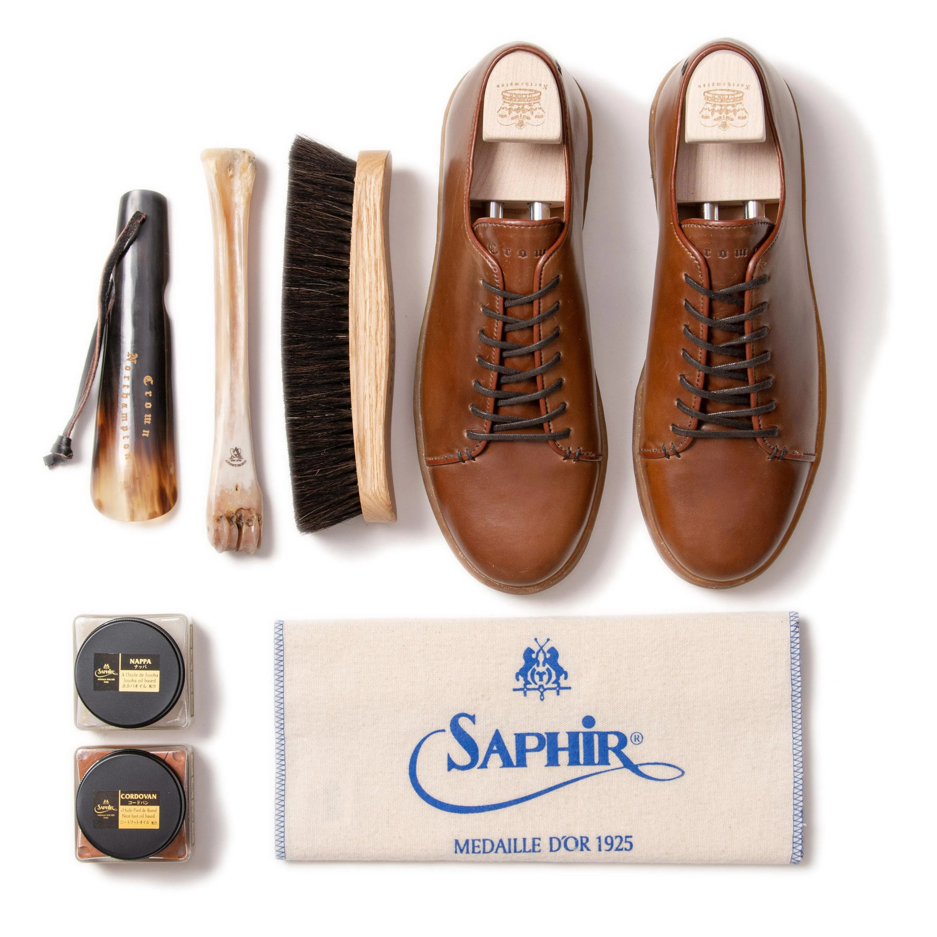 Harlestone Derby - Horween Bourbon Shell Cordovan - Deluxe Care Pack sold by Crown Northampton