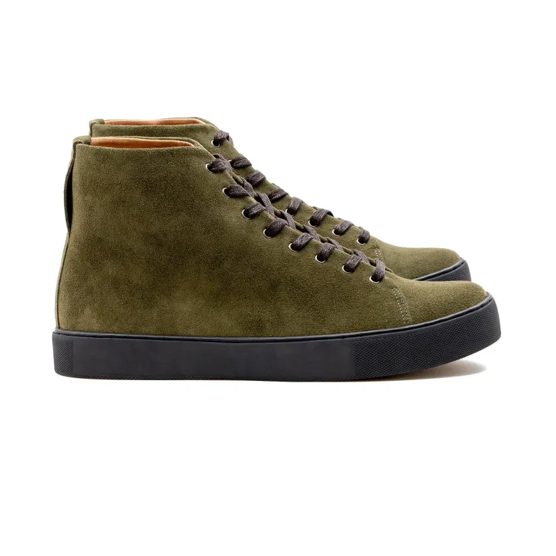 Overstone Hi Derby - Olive Calf Suede sold by Crown Northampton