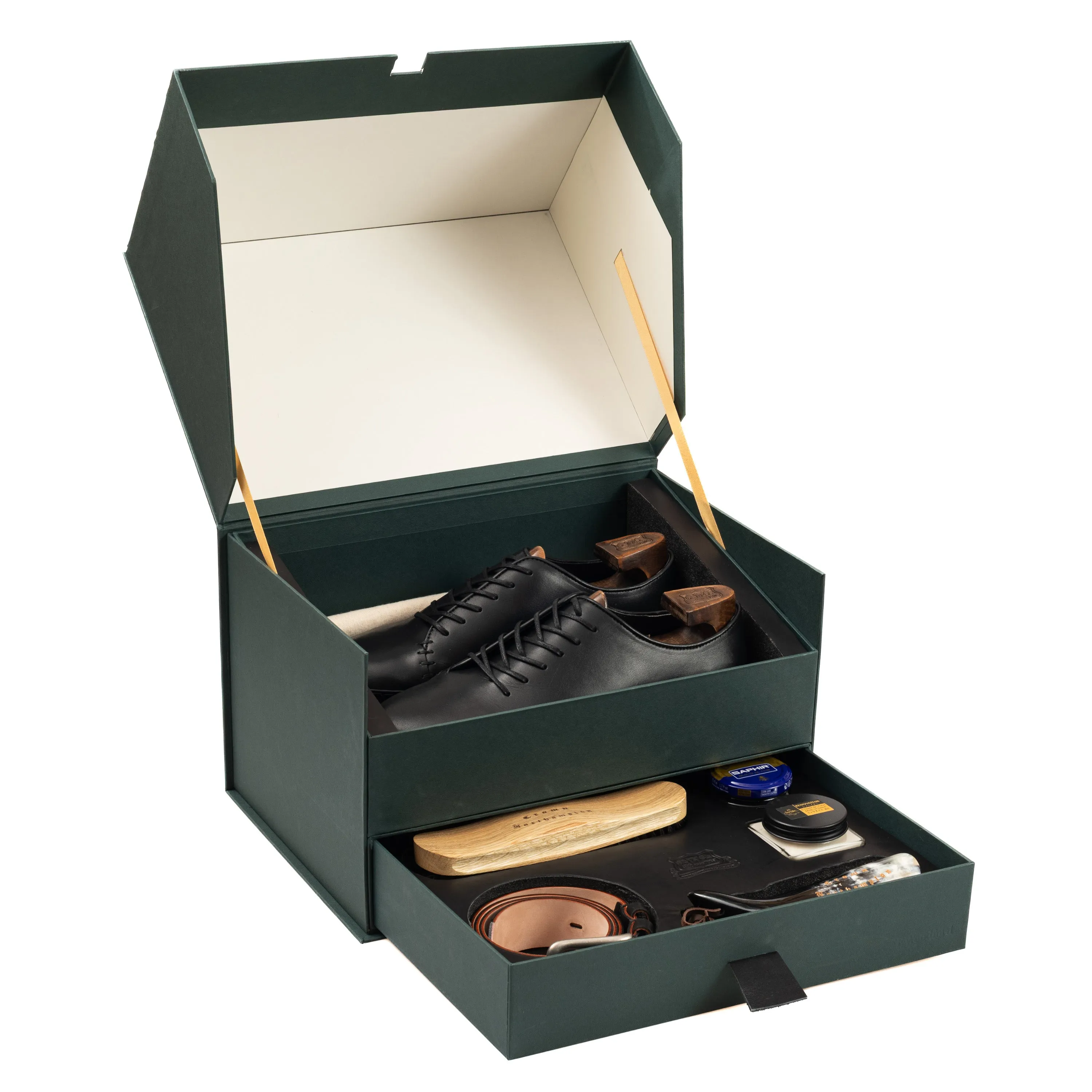 Ernest Wholecut - Black Oak Bark Tanned Calf - Deluxe Care Pack sold by Crown Northampton