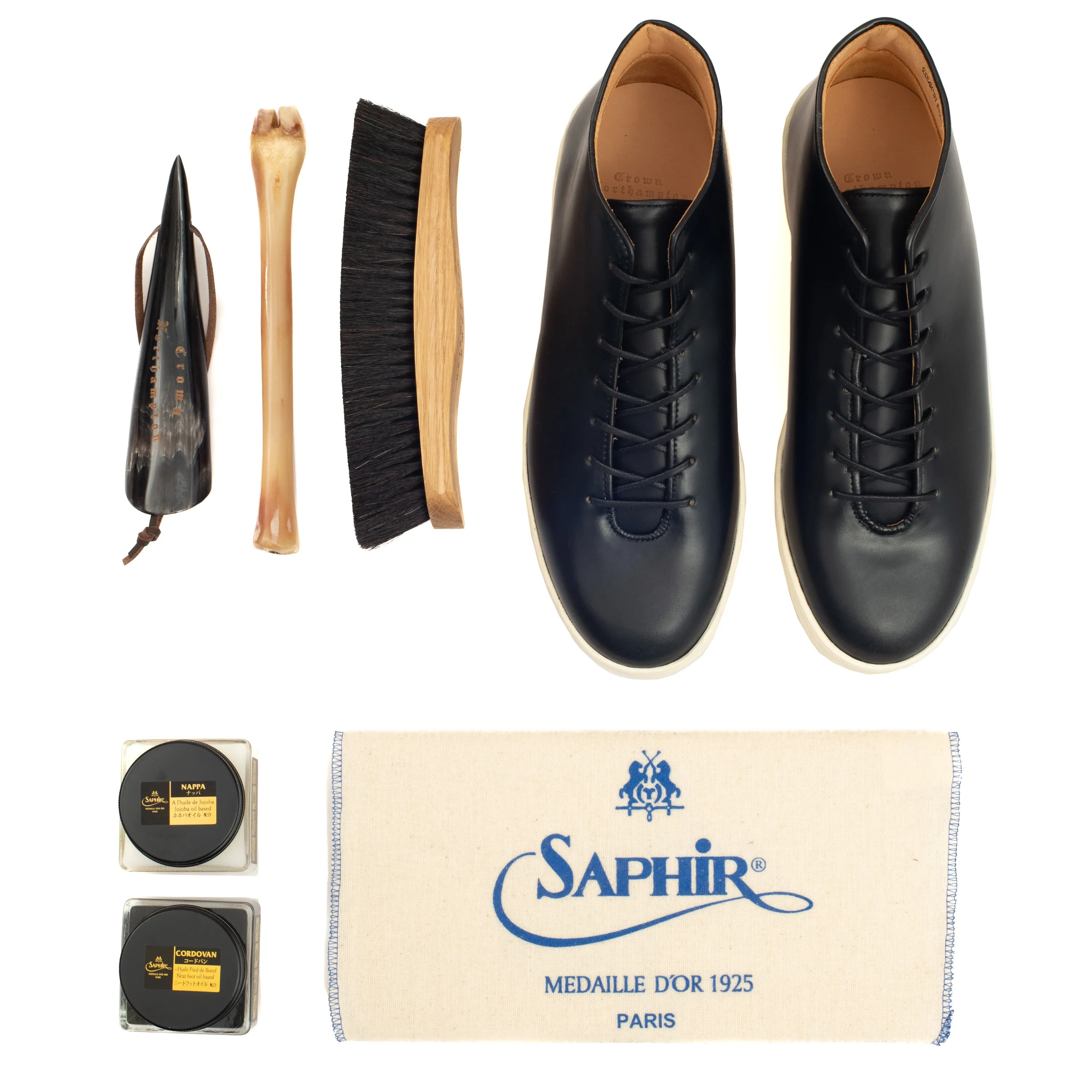 Everdon Wholecut - Horween Black Shell Cordovan - Deluxe Care Pack sold by Crown Northampton