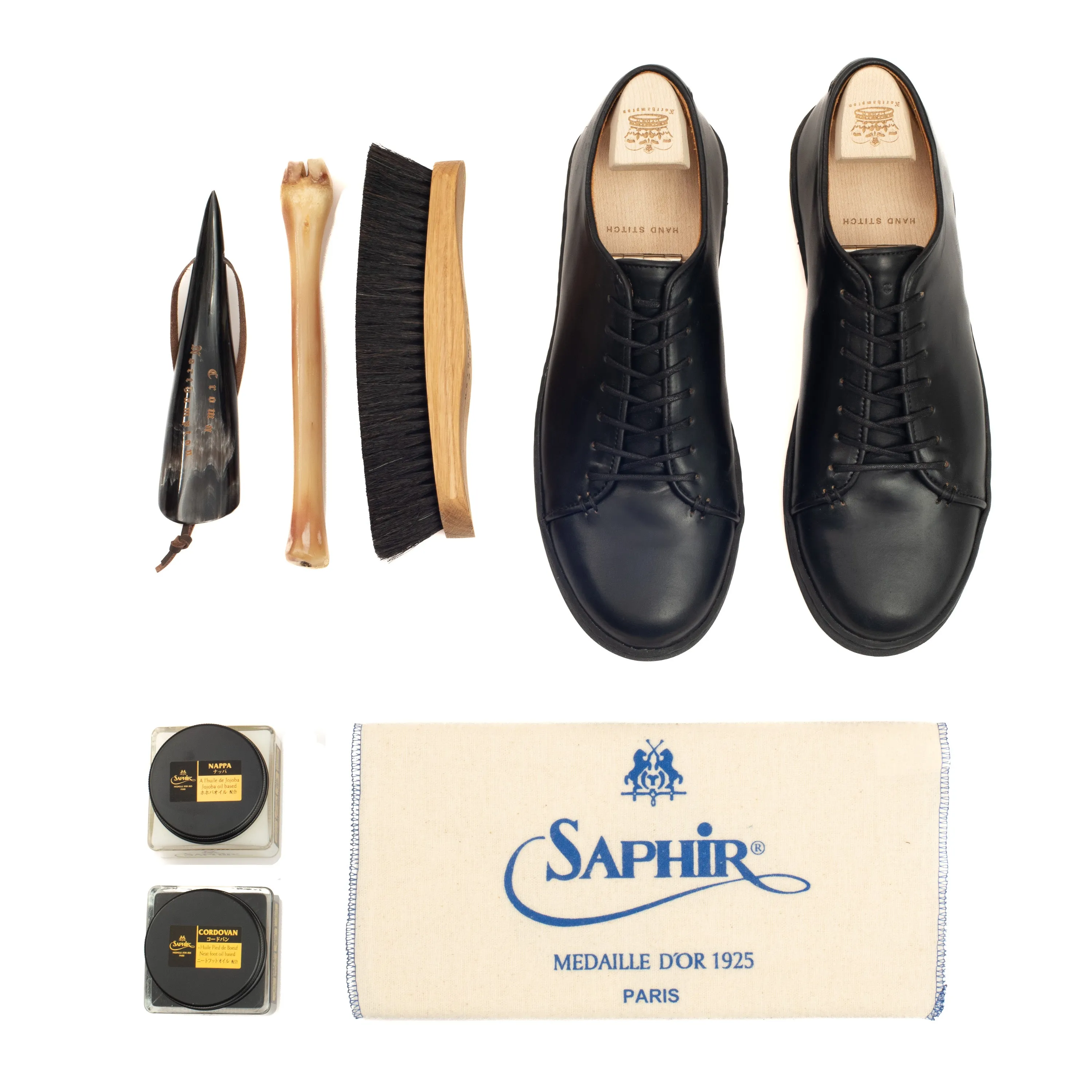 Harlestone Derby - Horween Black Shell Cordovan - Deluxe Care Pack sold by Crown Northampton