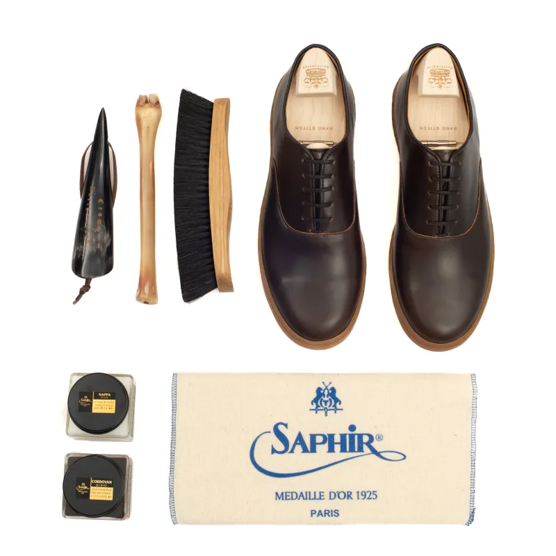 Abbey Oxford - Horween Dark Cognac Shell Cordovan - Deluxe Care Pack sold by Crown Northampton