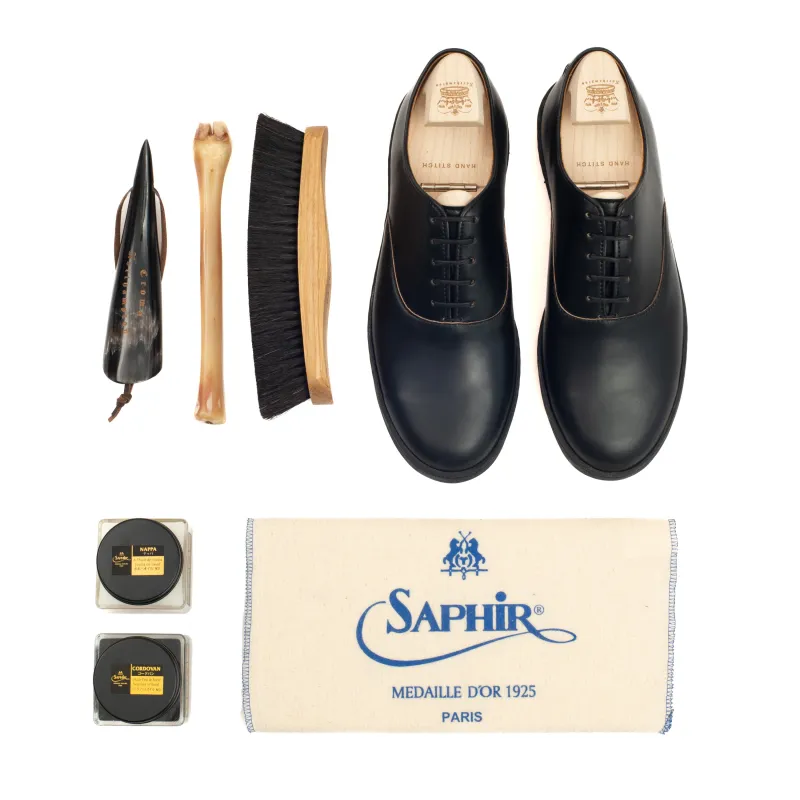Abbey Oxford - Horween Black Shell Cordovan - Deluxe Care Pack sold by Crown Northampton