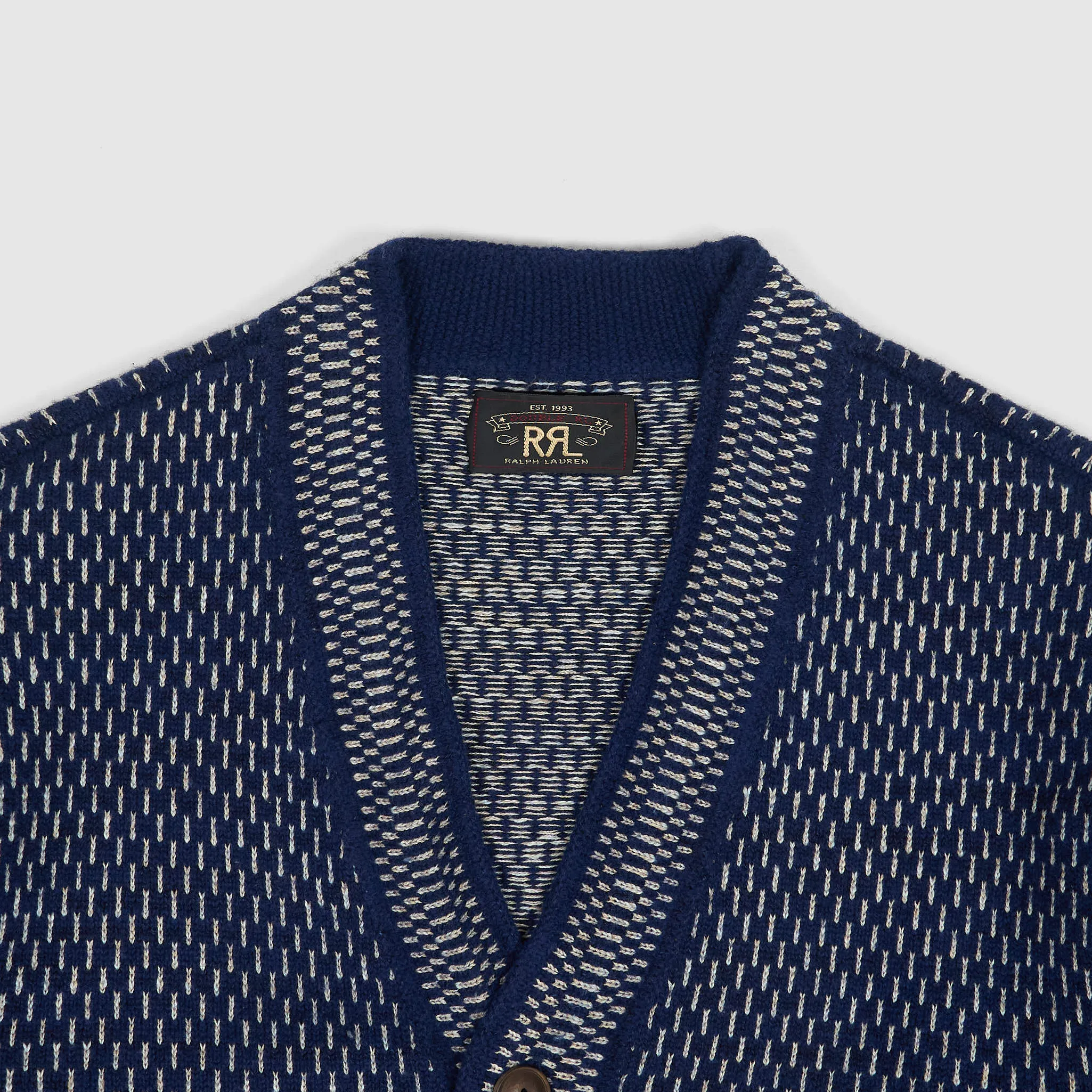 Double RL Indigo Cotton-Wool V-Neck Cardigan sold by DeeCee style product image thumbnail 5