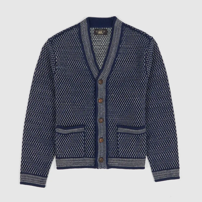 Double RL Indigo Cotton-Wool V-Neck Cardigan sold by DeeCee style
