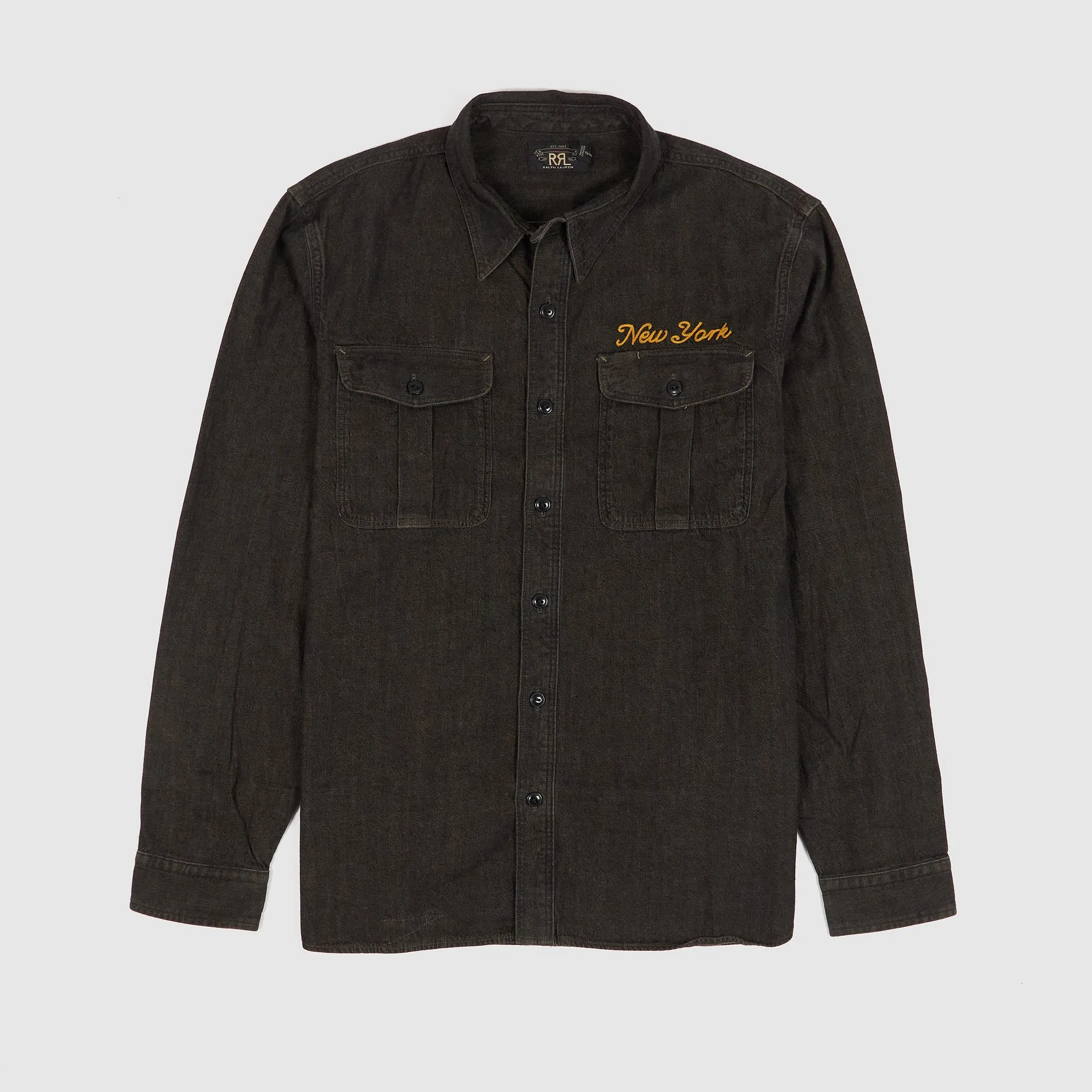 Double RL Embroidered Denim Workshirt sold by DeeCee style