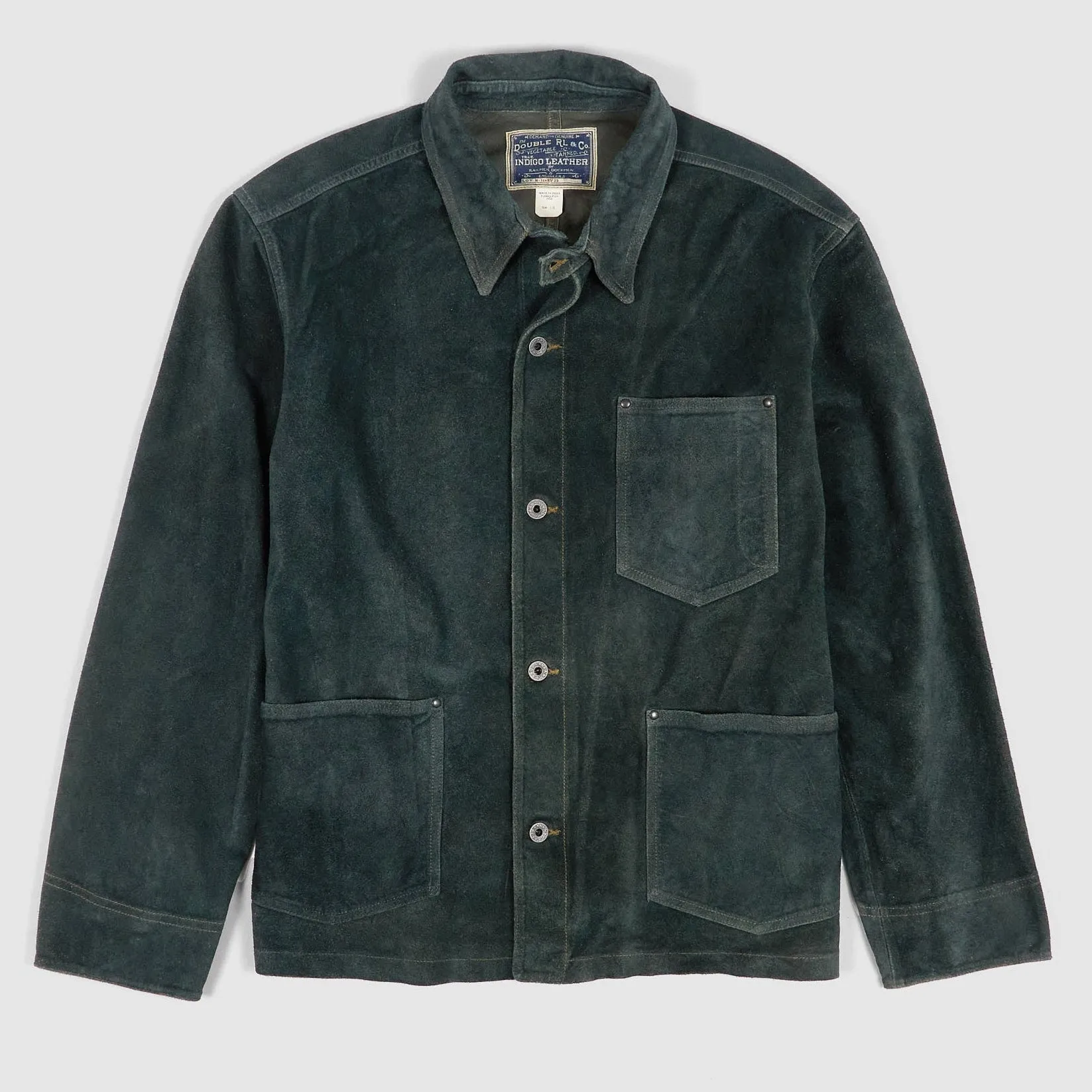 Double RL Indigo Roughout Leather Work Jacket sold by DeeCee style