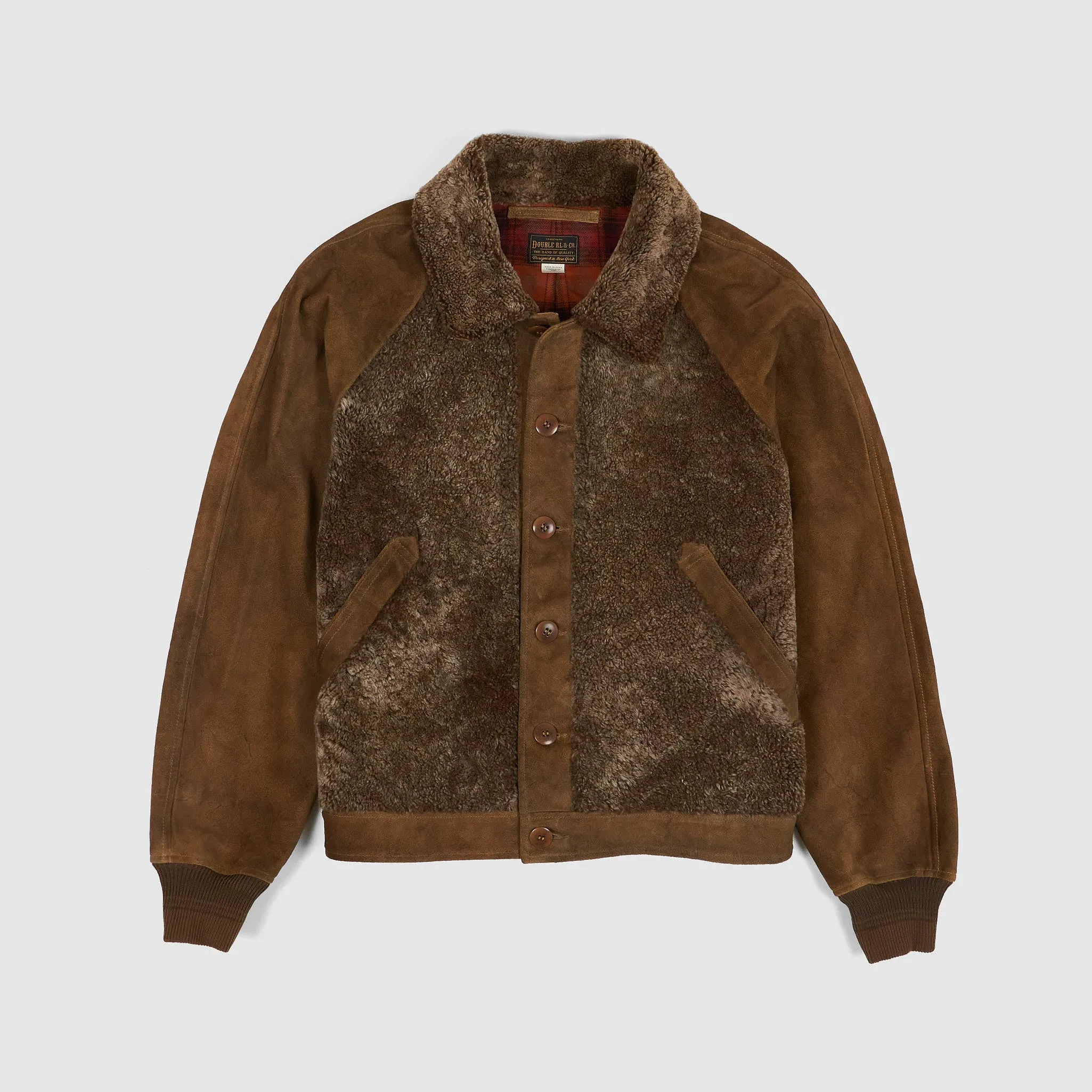 Double RL Grizzly Shearling Paneled Moto Jacket sold by DeeCee style
