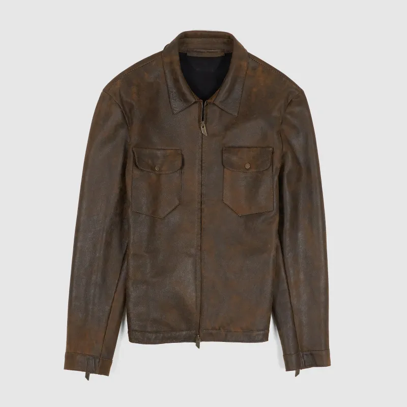 Salvatore Santoro Zip Up Leather Overshirt Jacket sold by DeeCee style