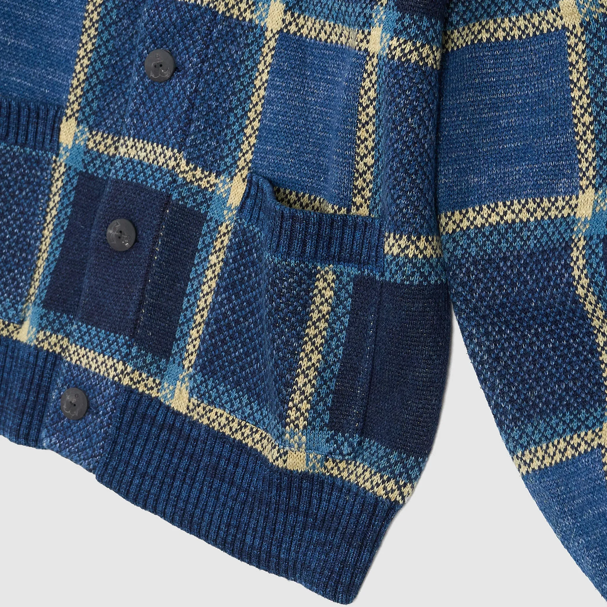 Double RL Shawl Collar Indigo Plaid Cotton-Linen Cardigan sold by DeeCee style product image thumbnail 5