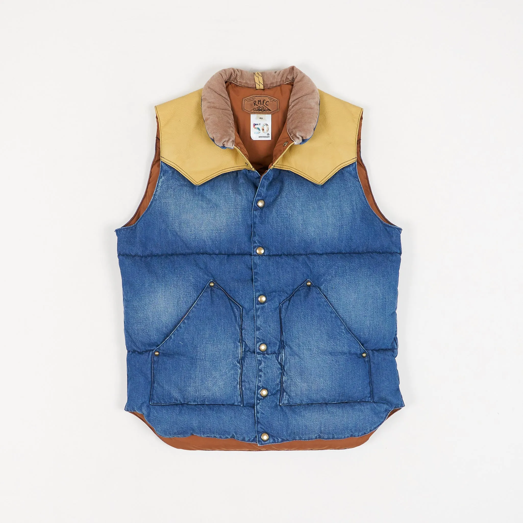 Rocky Mountain Featherbed Down Vest With Full Grin Leather Yoke and Corduroy Collar sold by DeeCee style