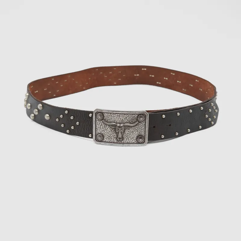 Double RL Studded Leather Belt Bull Buckle sold by DeeCee style