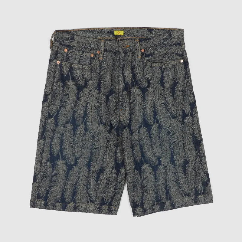 Kapital Indigo Jacquard Feather Jeans Shorts sold by DeeCee style