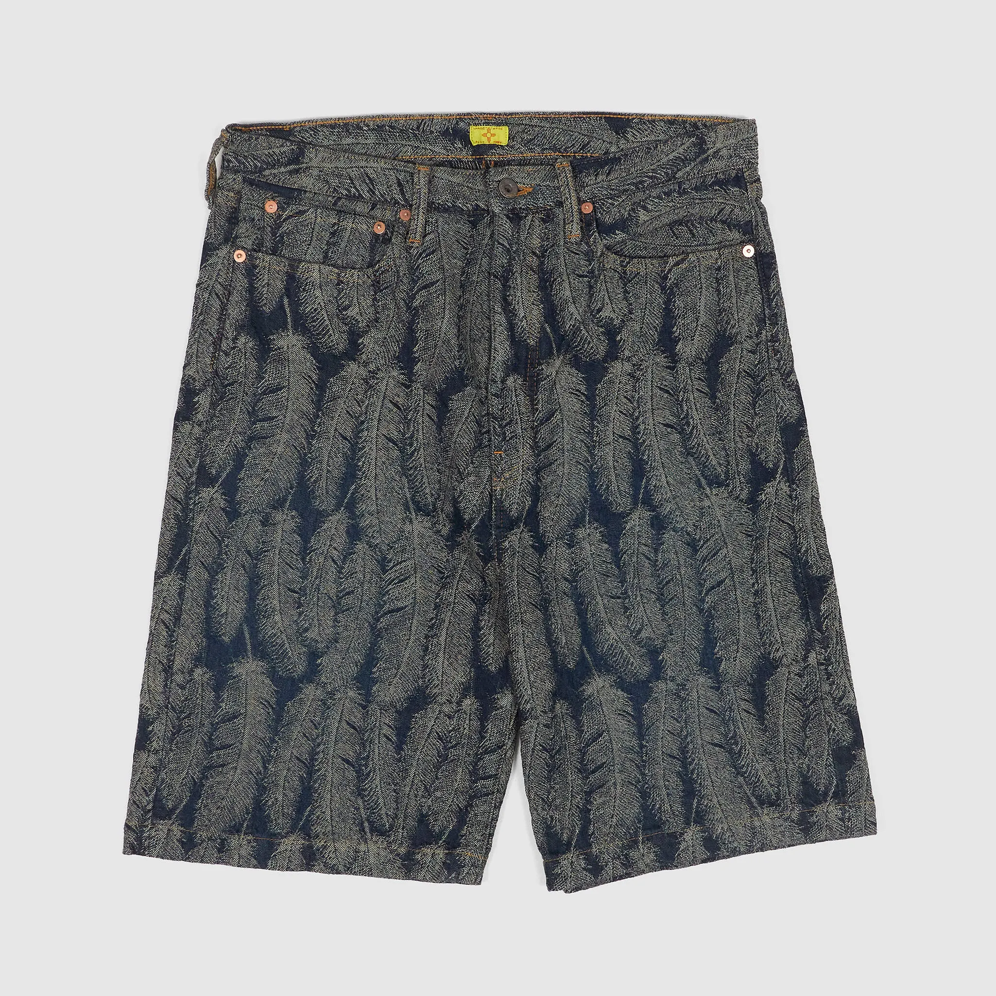 Kapital Indigo Jacquard Feather Jeans Shorts sold by DeeCee style