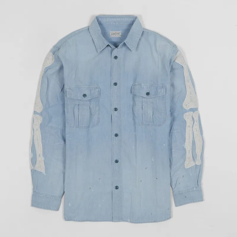 Kapital Long Sleeve Chambray Embroidered Bones Shirt made by Kapital