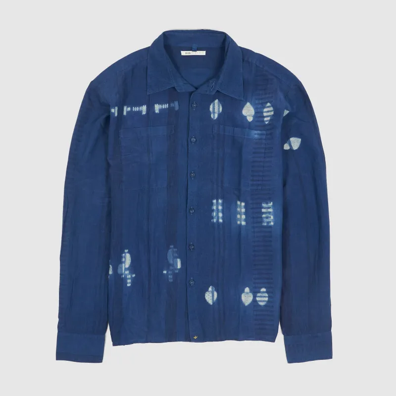 11.11 / eleven eleven Indigo Woven Batik Printed Shirt sold by DeeCee style