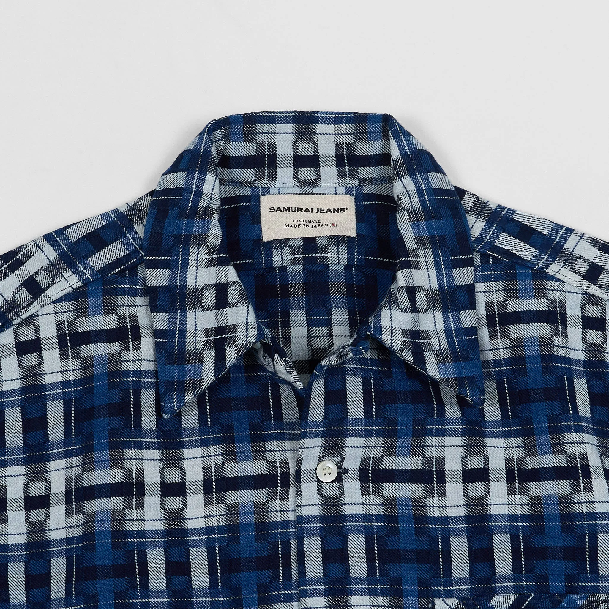 Samurai Jeans Medium Weight Jacquard Indigo Plaid Overshirt sold by DeeCee style product image thumbnail 3
