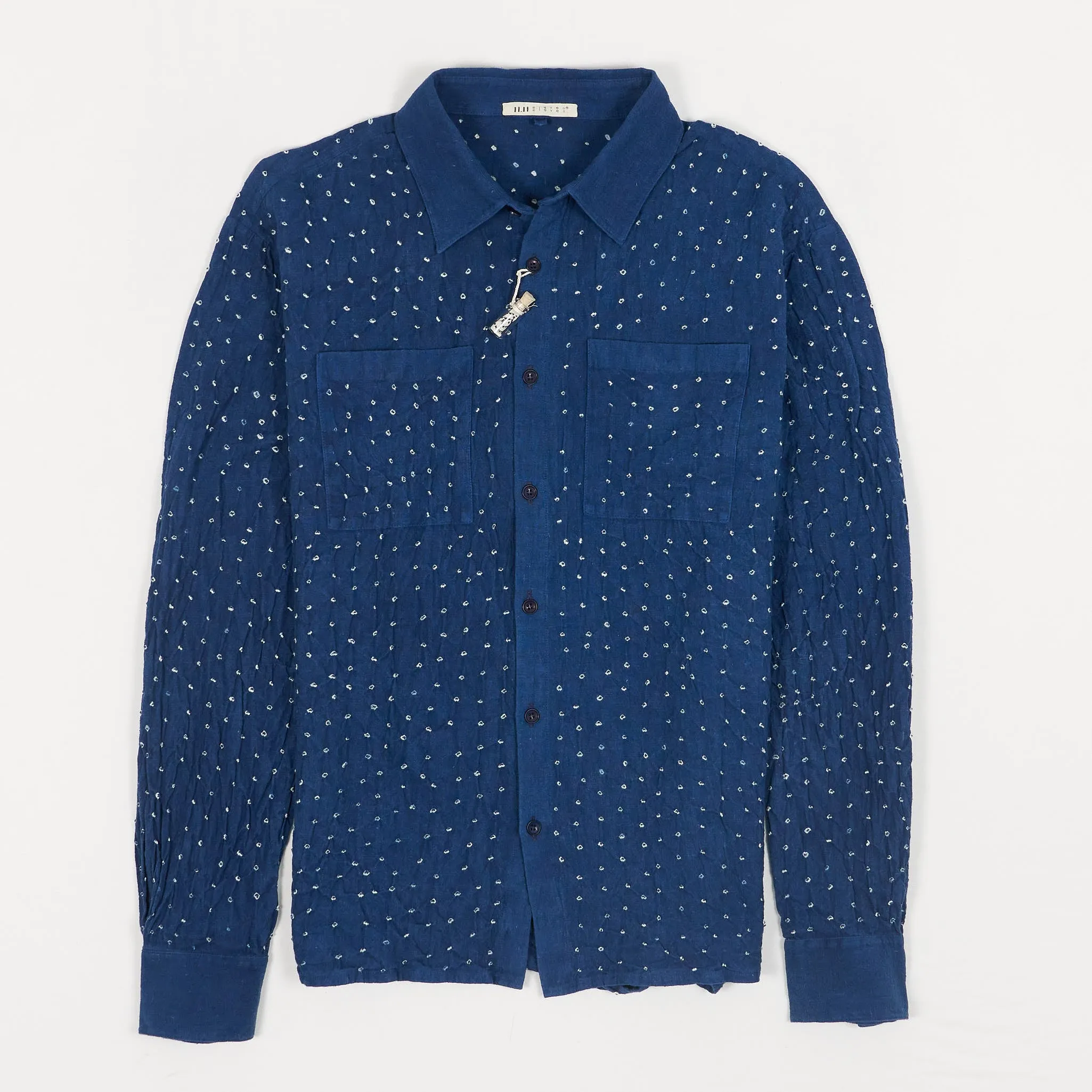 11.11 / eleven eleven Long Sleeve Indigo Batik Dots Shirt sold by DeeCee style