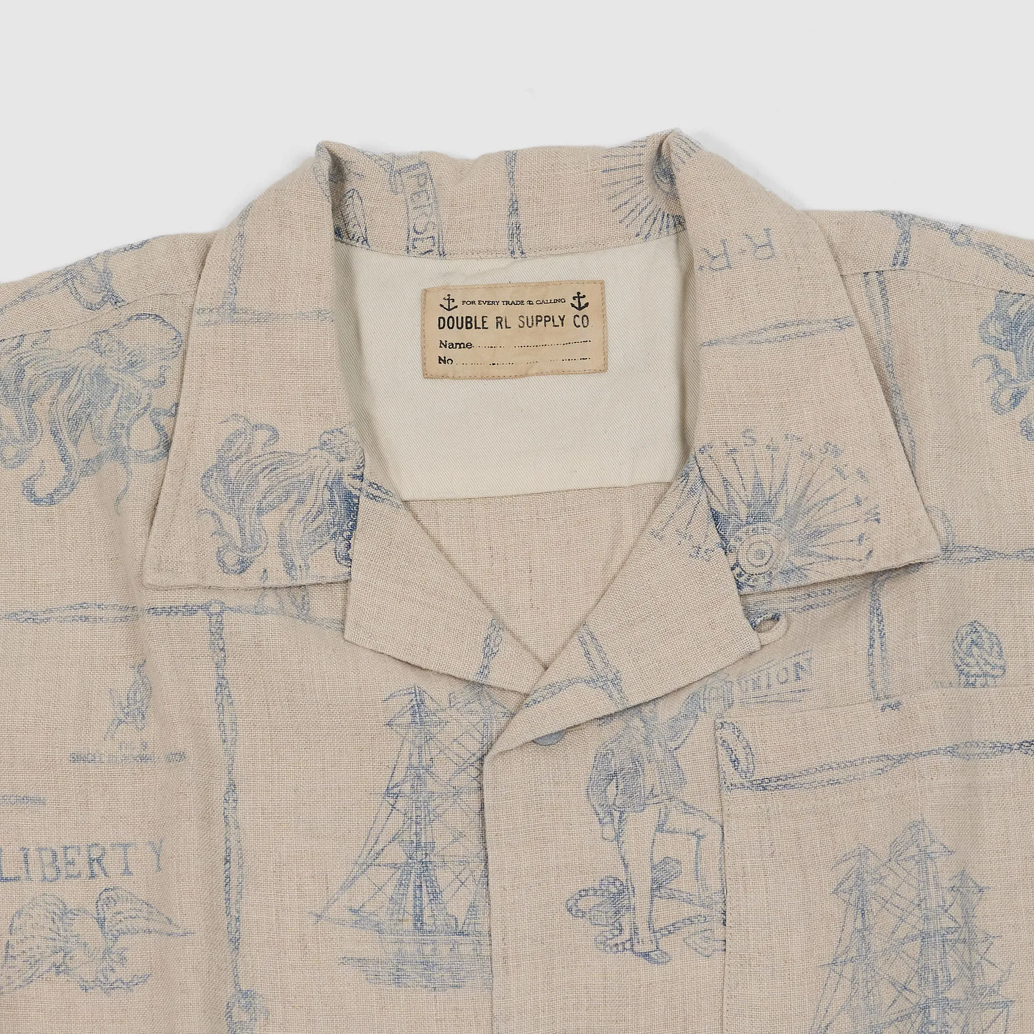 Double RL Indigo Printed Linen Short Sleeve Over Shirt sold by DeeCee style product image thumbnail 3