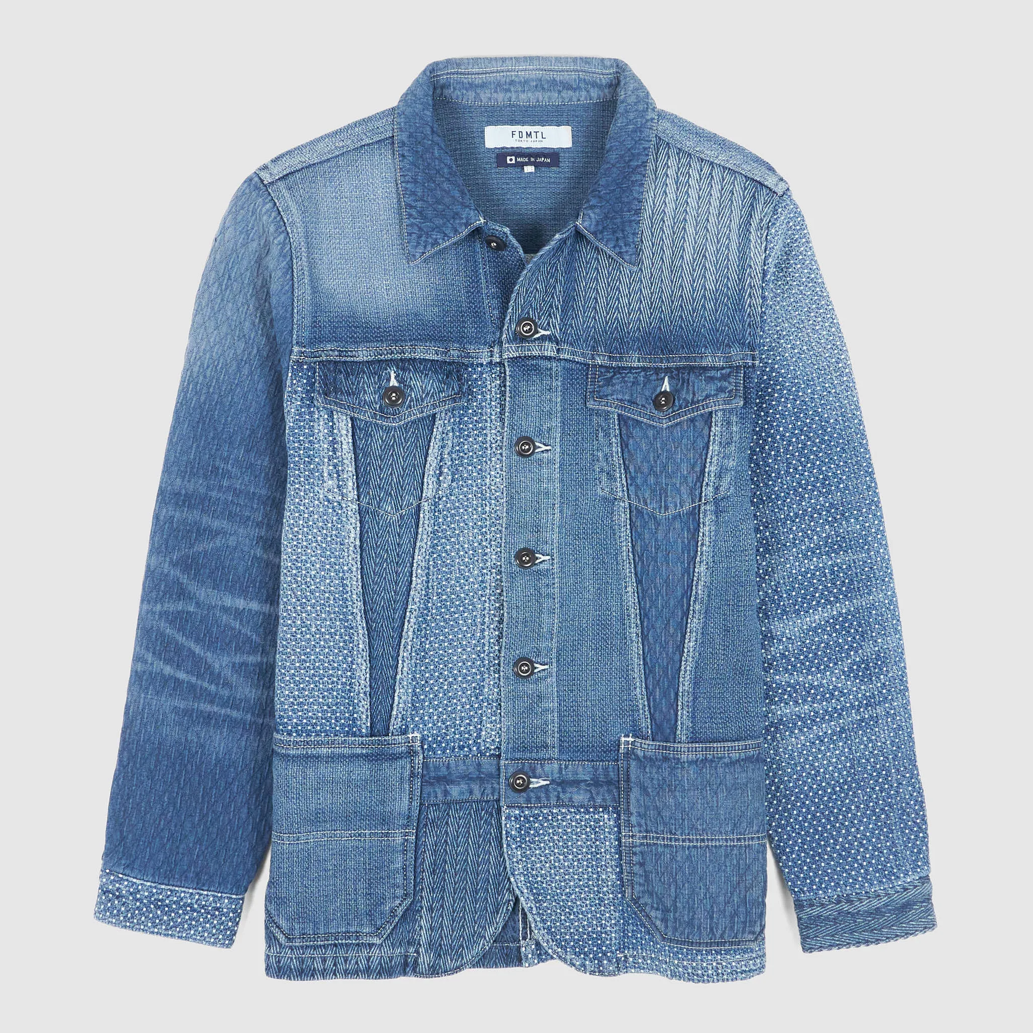 FDMTL Denim Patchwork 3-YR -Washed Denim Blazer Jacket sold by DeeCee style