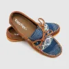 Easymoc Leather and Sashiko Fabric Slip on Shoes sold by DeeCee style