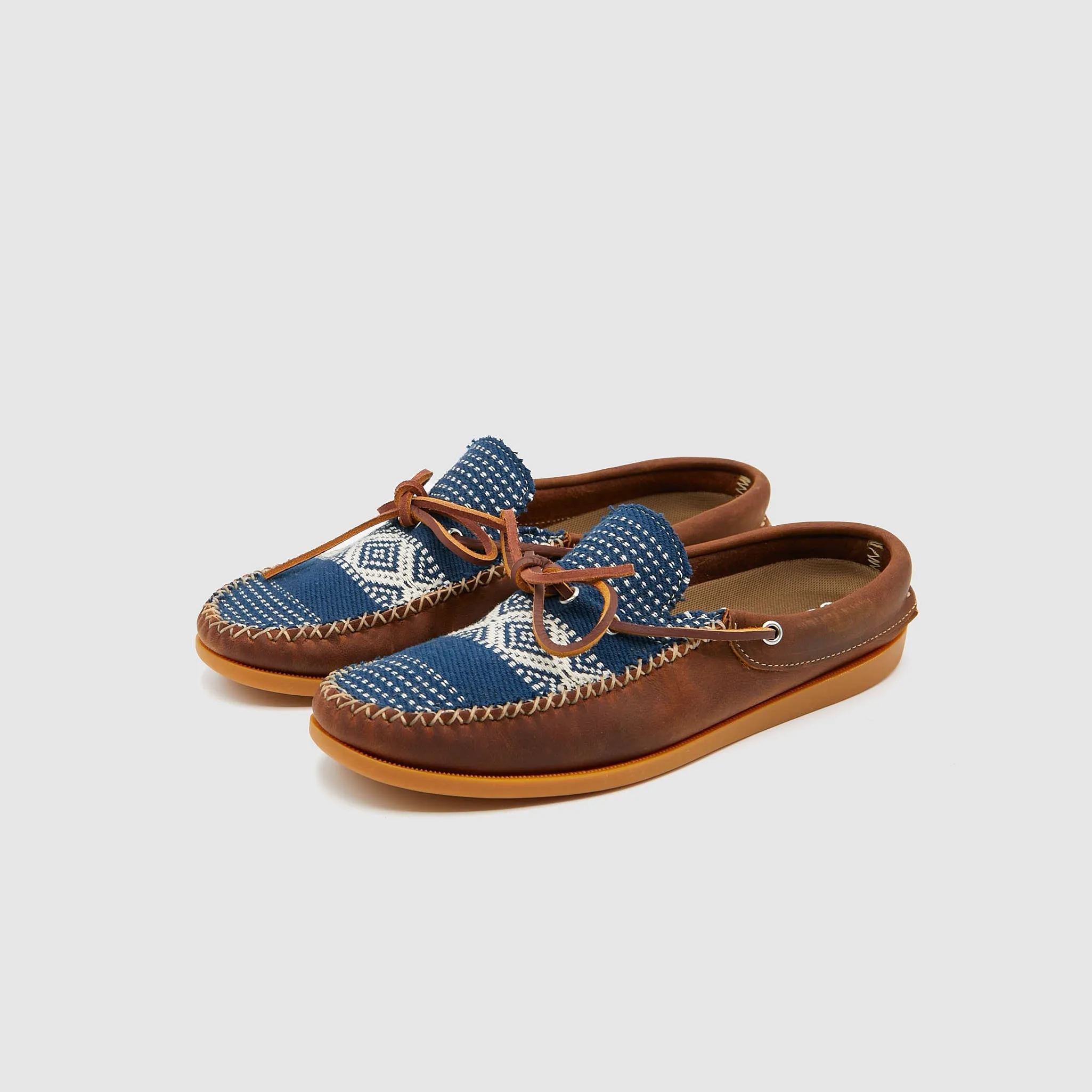 Easymoc Leather and Sashiko Fabric Slip on Shoes sold by DeeCee style