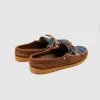 Easymoc Leather and Sashiko Fabric Slip on Shoes sold by DeeCee style