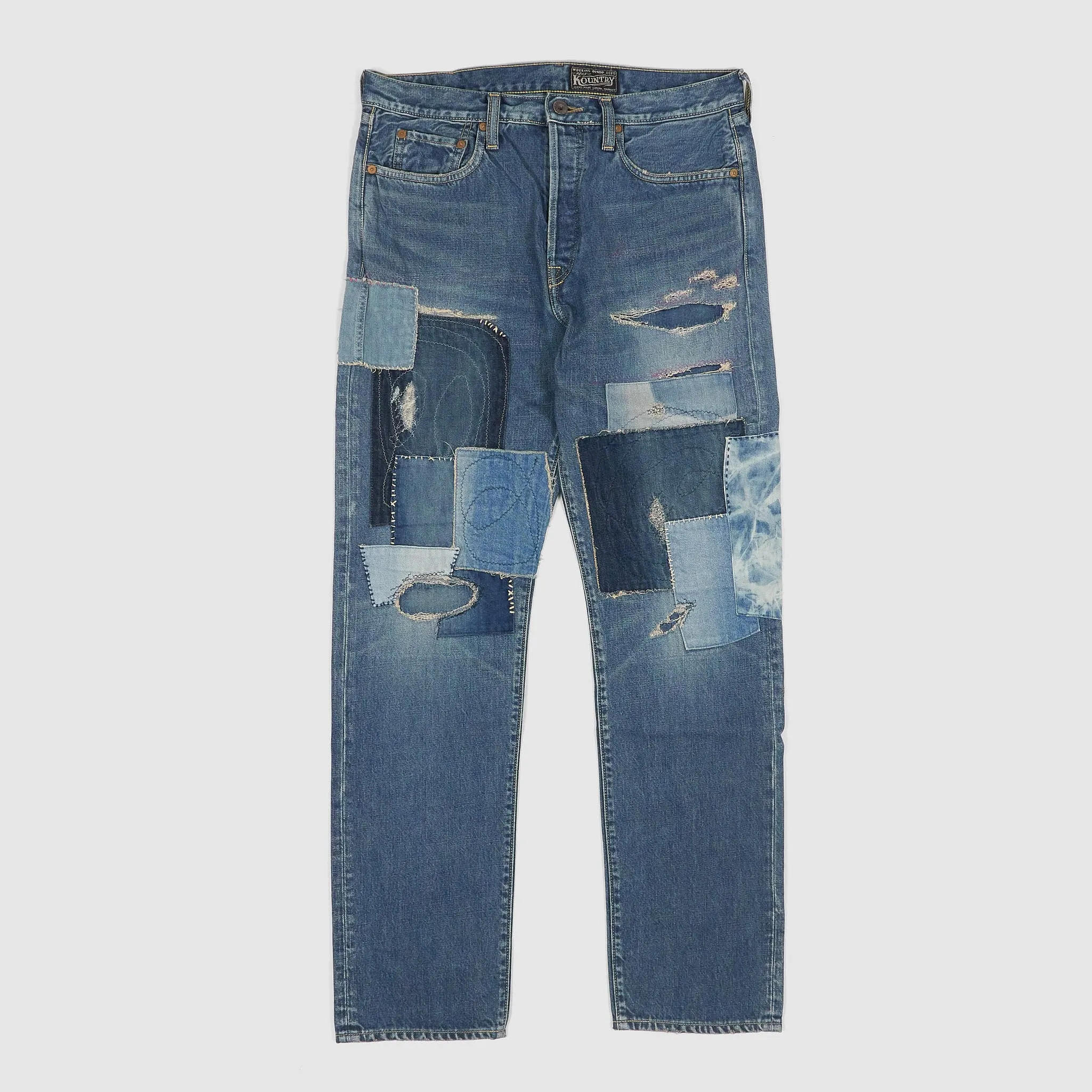 Kapital 5-Pocket 14oz Monkey Cisco Patchwork Jeans sold by DeeCee style