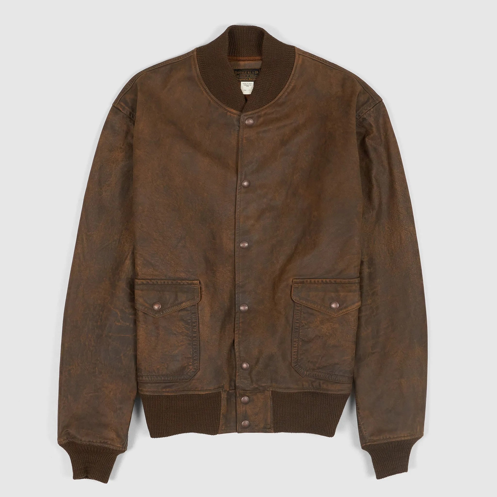 Double RL Vintage Treated Leather Bomber Jacket sold by DeeCee style