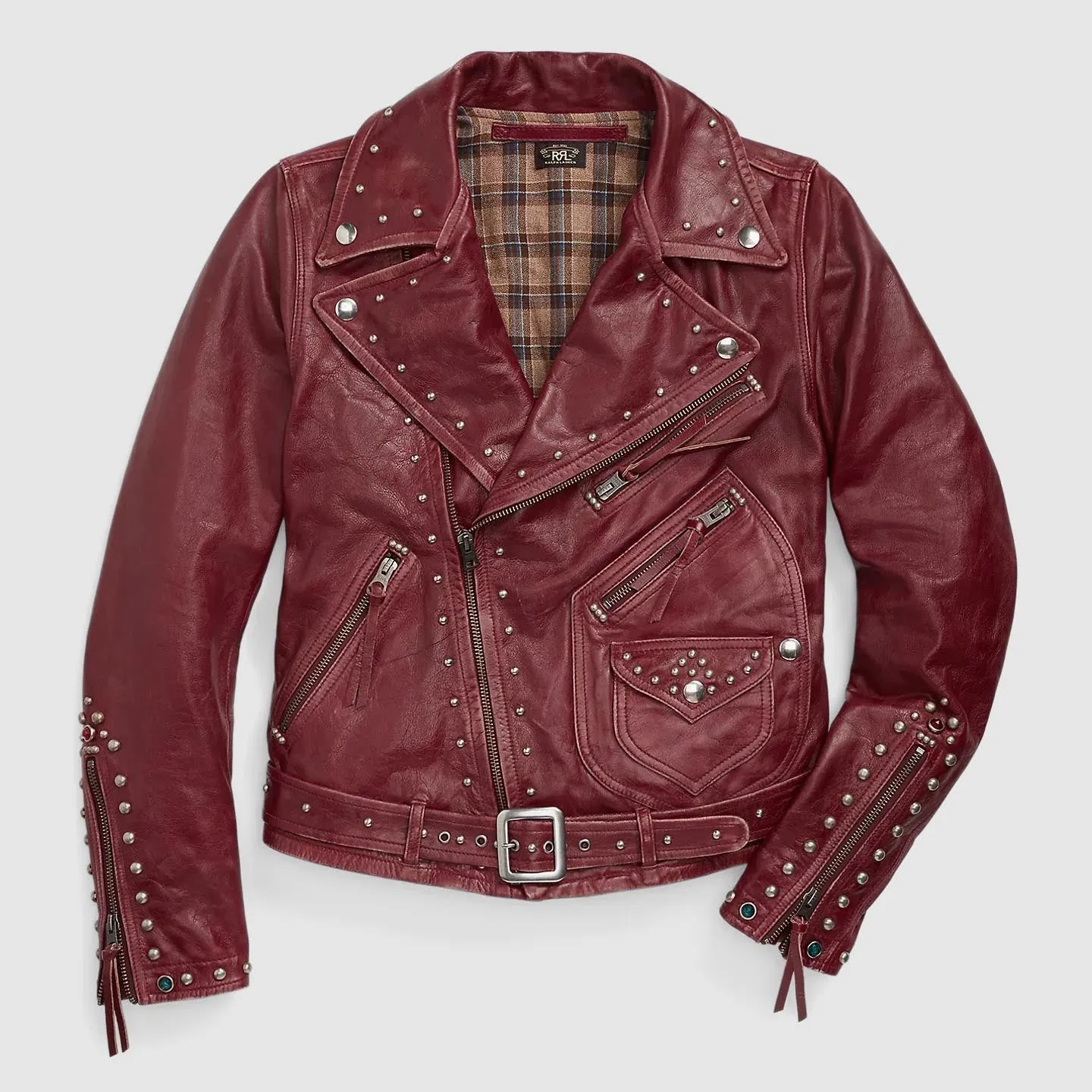 Double RL Ladies Studded Leather Biker Jacket sold by DeeCee style