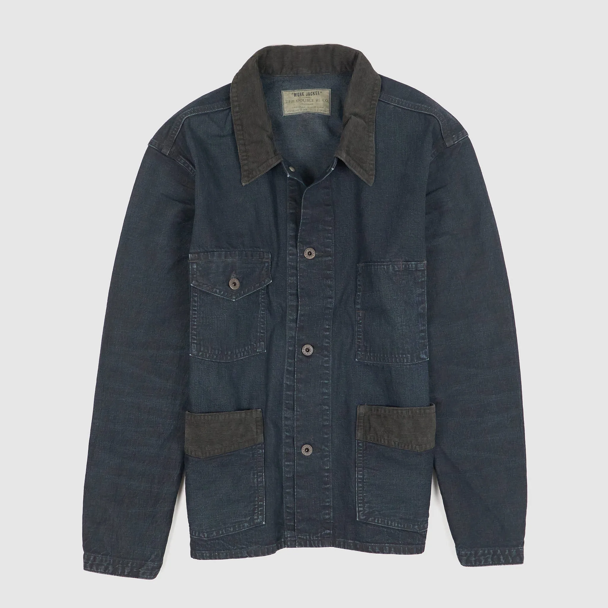 Double RL Indigo Work Shirt Jacket With Corduroy Application sold by DeeCee style