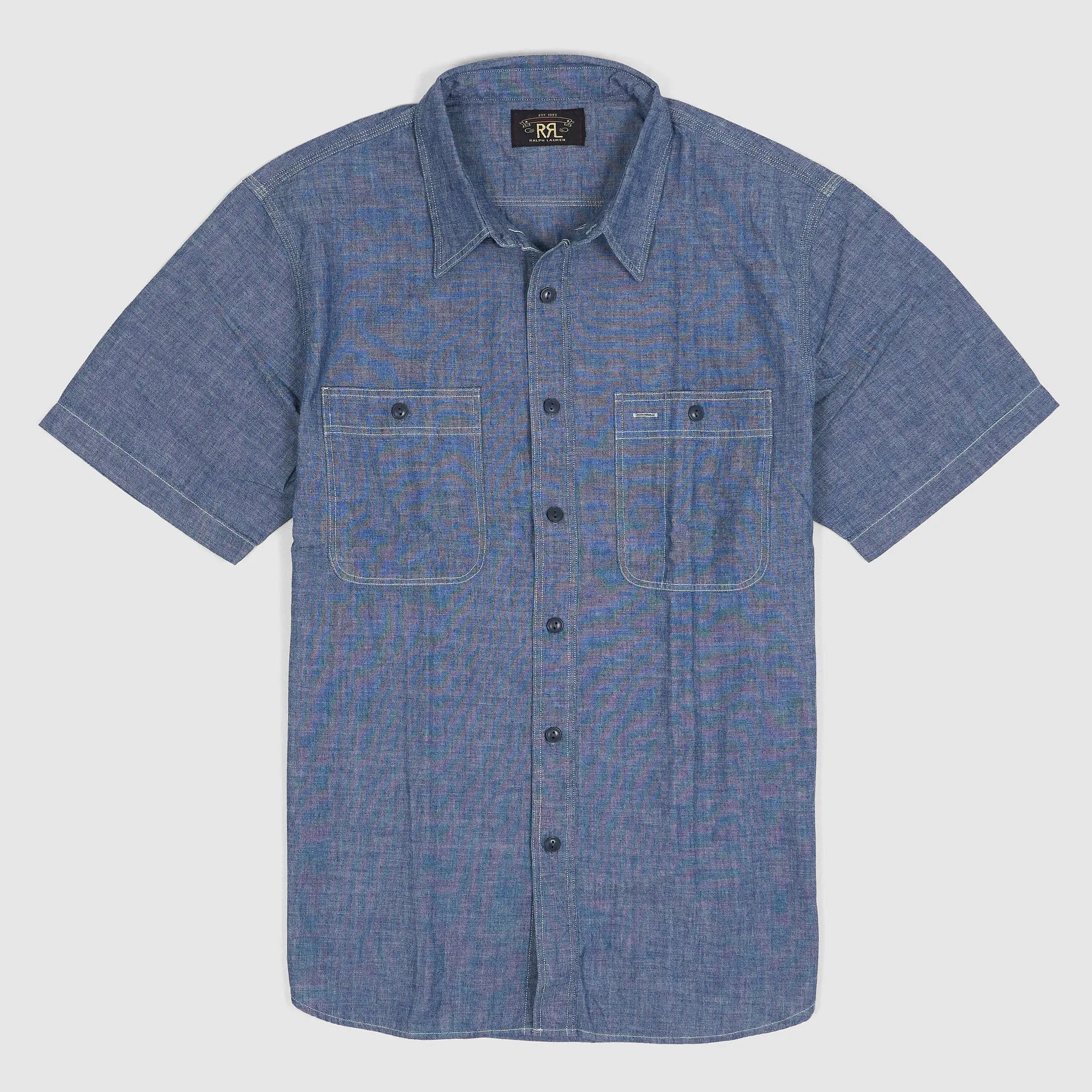 Double RL Indigo Chambray Work shirt Short Sleeves sold by DeeCee style