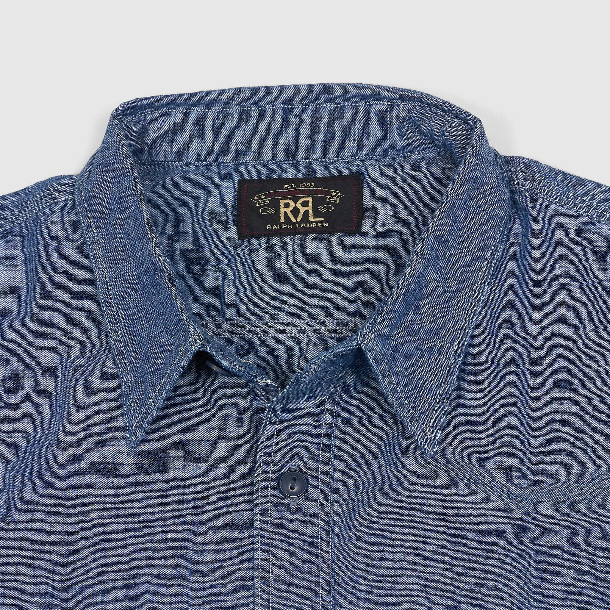 Double RL Indigo Chambray Work shirt Short Sleeves sold by DeeCee style product image thumbnail 3