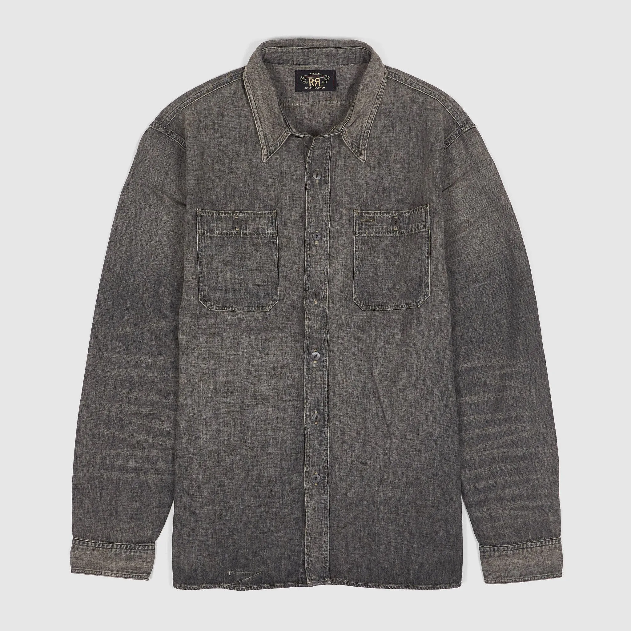Double RL Black Chambray Long Sleeve Work Shirt sold by DeeCee style