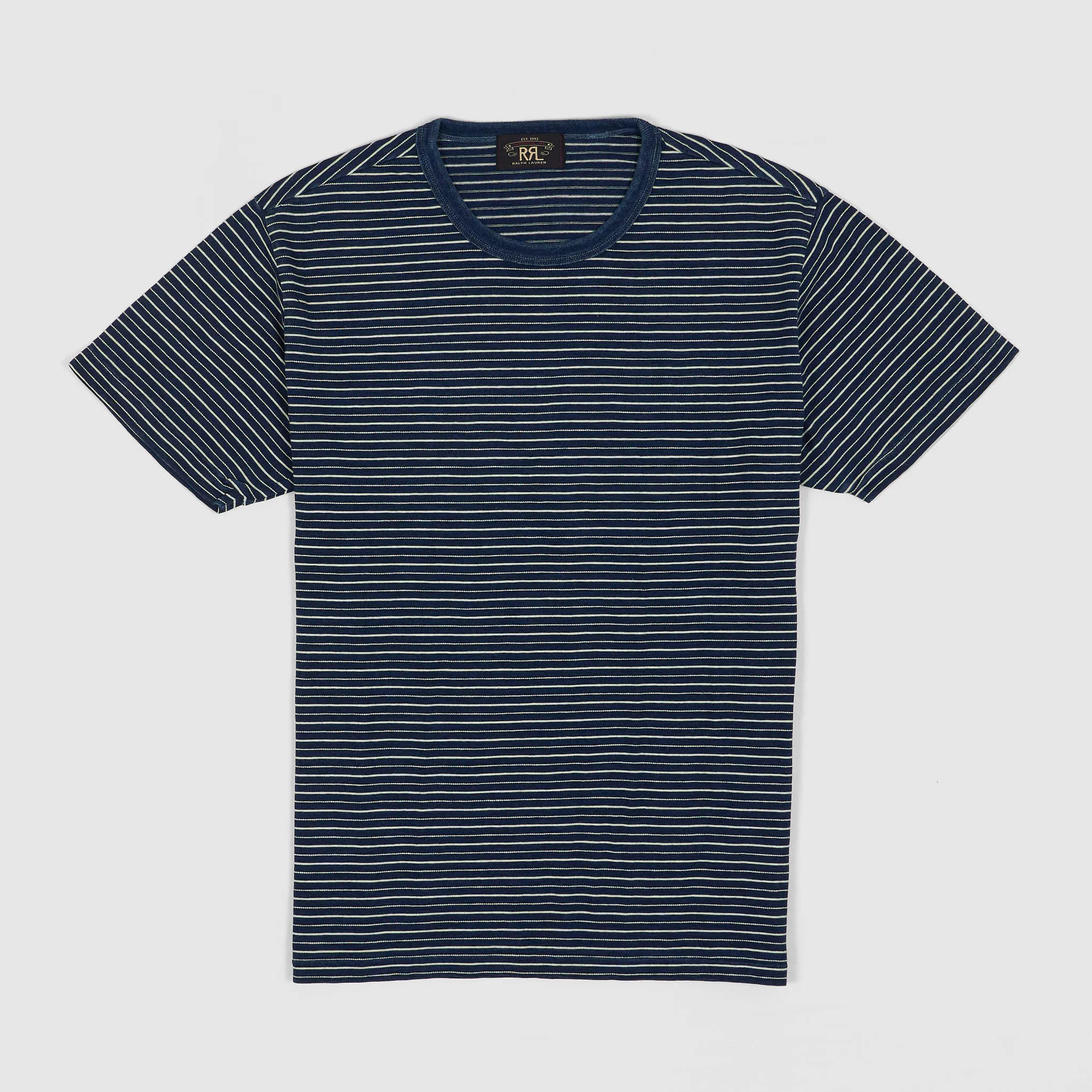 Double RL Striped Crew Neck Indigo T-Shirt sold by DeeCee style