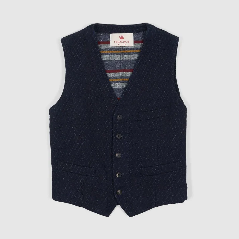 Shockoe Atelier Indigo Dyed Sashiko Vest sold by DeeCee style