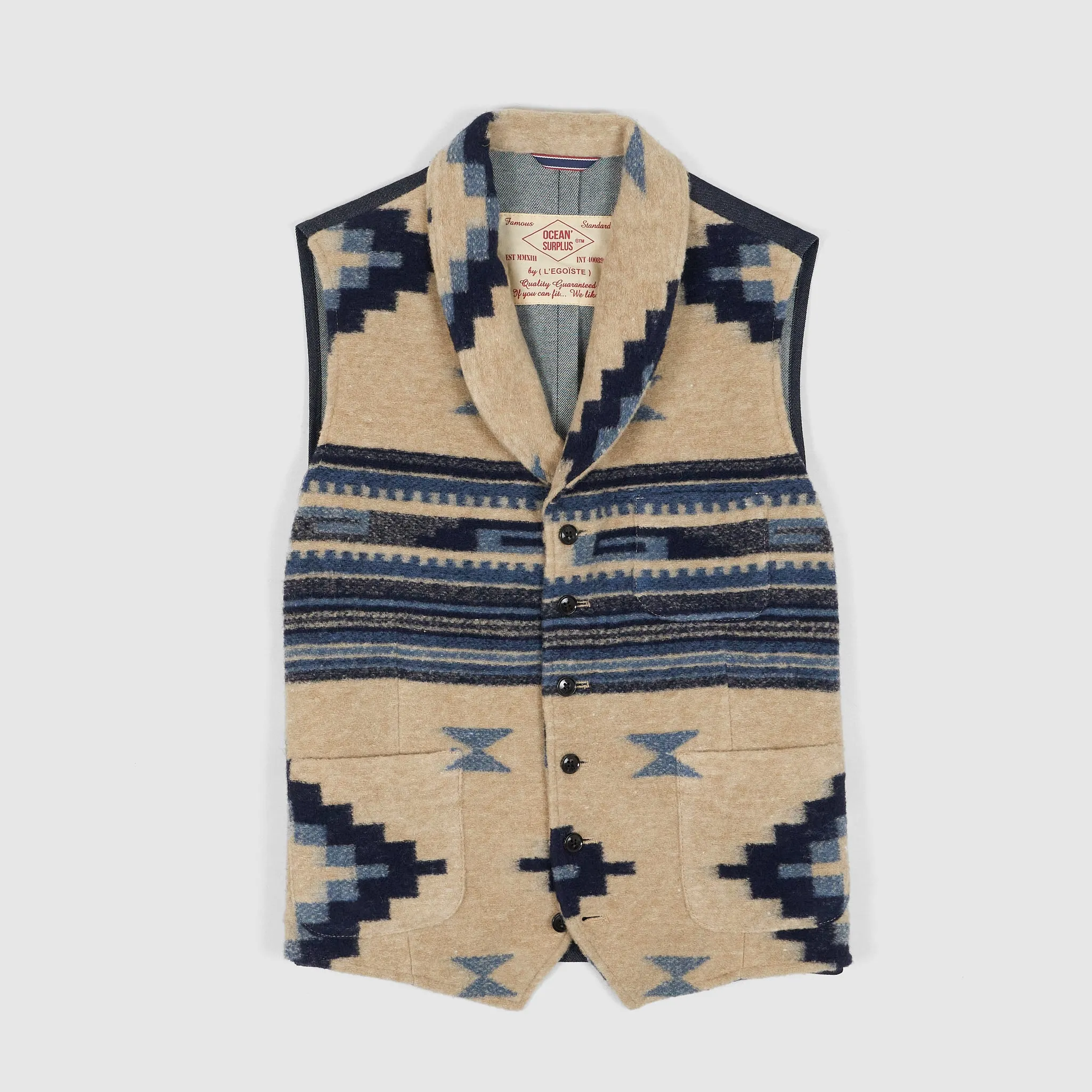 Ocean Surplus Southwestern Jacquard Woven Wool Blend Vest sold by DeeCee style